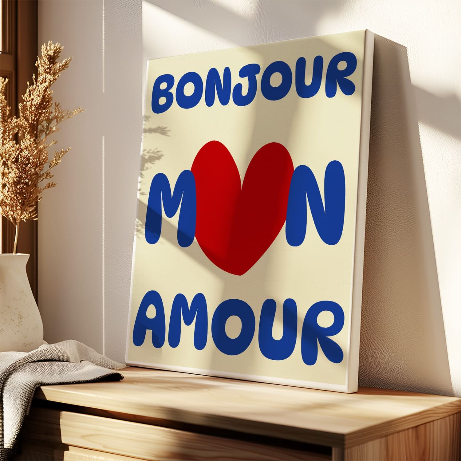 Toile "Bonjour Mon Amour" – Décoration Murale Romantique – Cadeau Couple Original