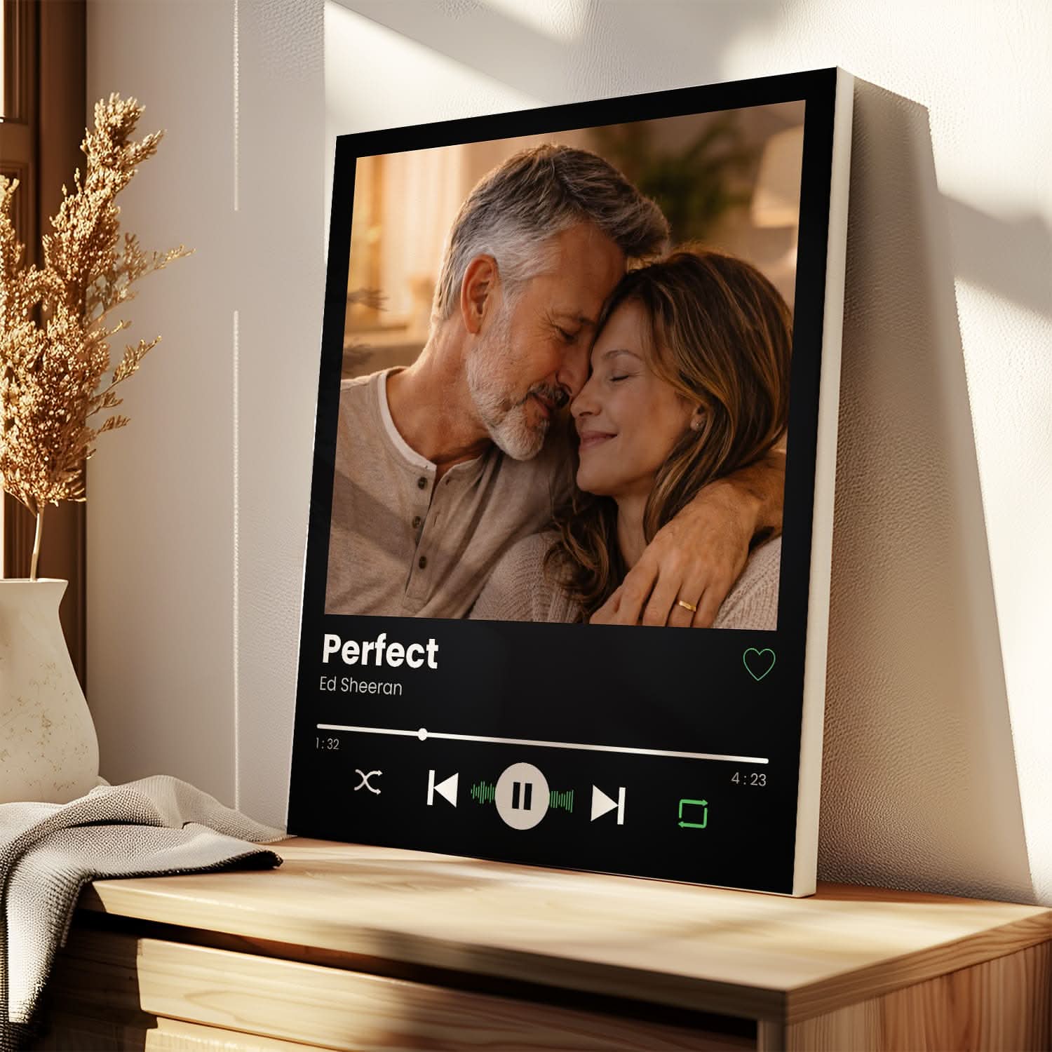 Toile Personnalisée Chanson – Photo Couple avec Lecteur Musical – Cadeau Romantique Unique