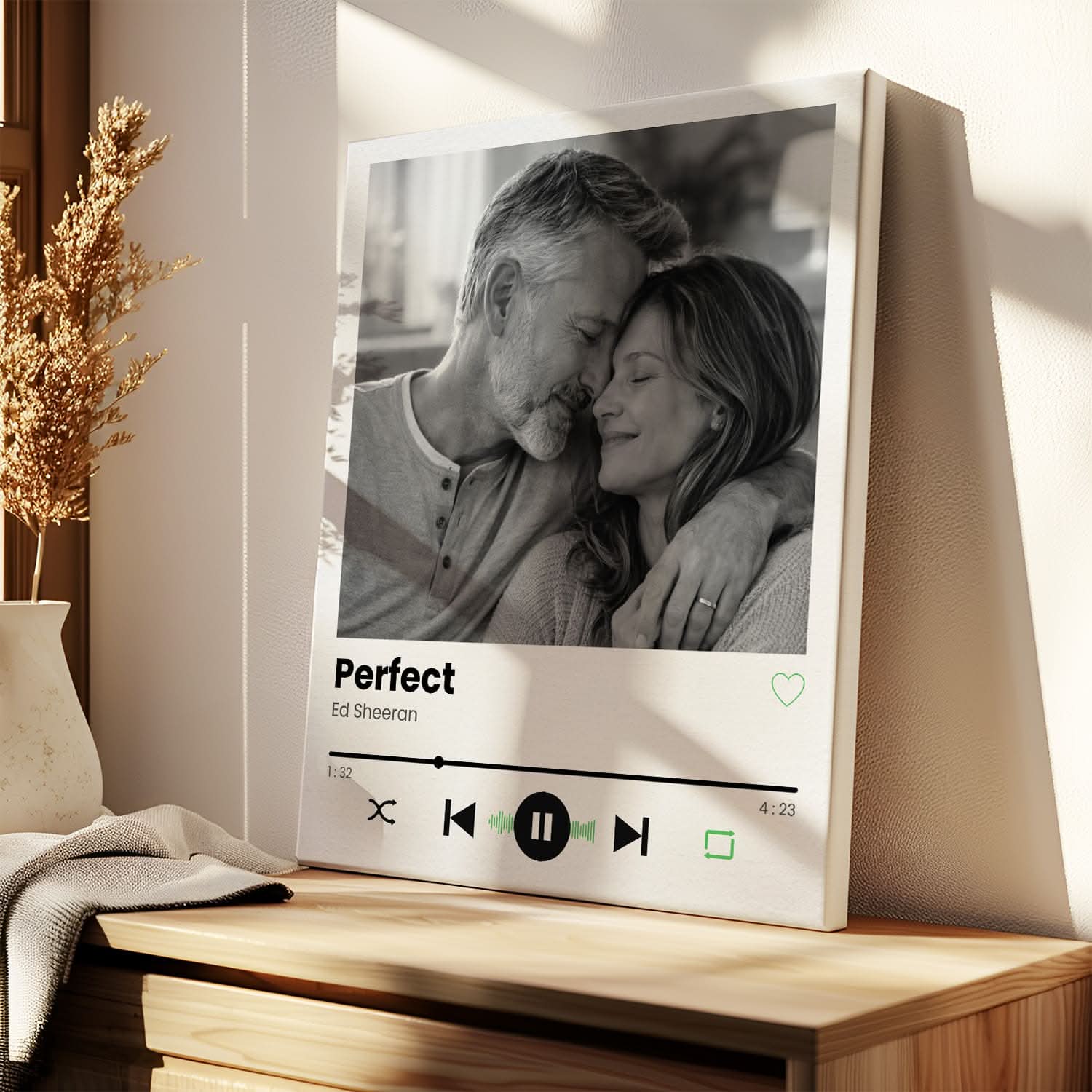Toile Couple Personnalisée – Chanson &amp; Photo Style Vinyle – Cadeau Romantique Original