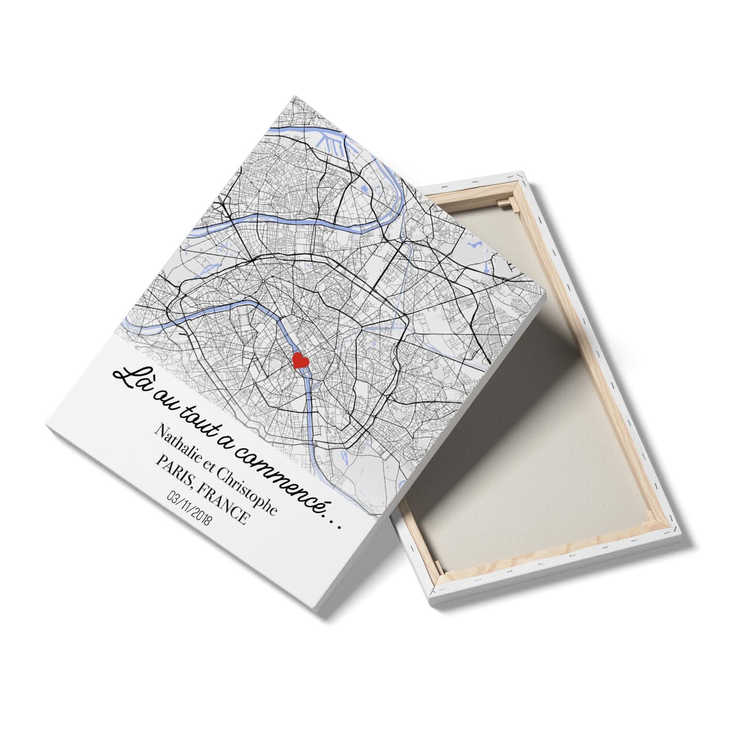 Toile Carte Personnalisée Lieu de Rencontre – Là où Tout a Commencé – Cadeau Couple