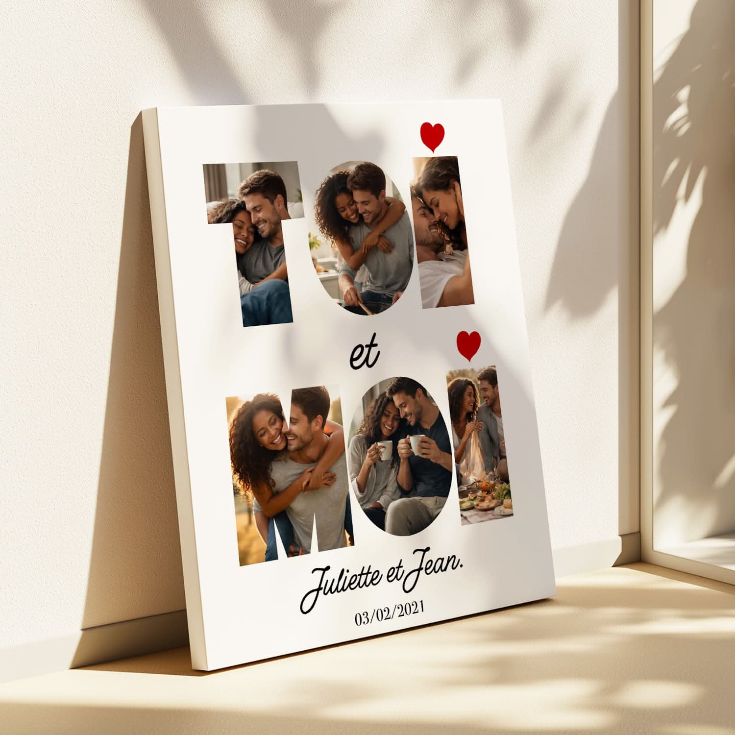 Toile Couple Personnalisée "Toi et Moi" – Prénoms &amp; Date – Cadeau Couple Original