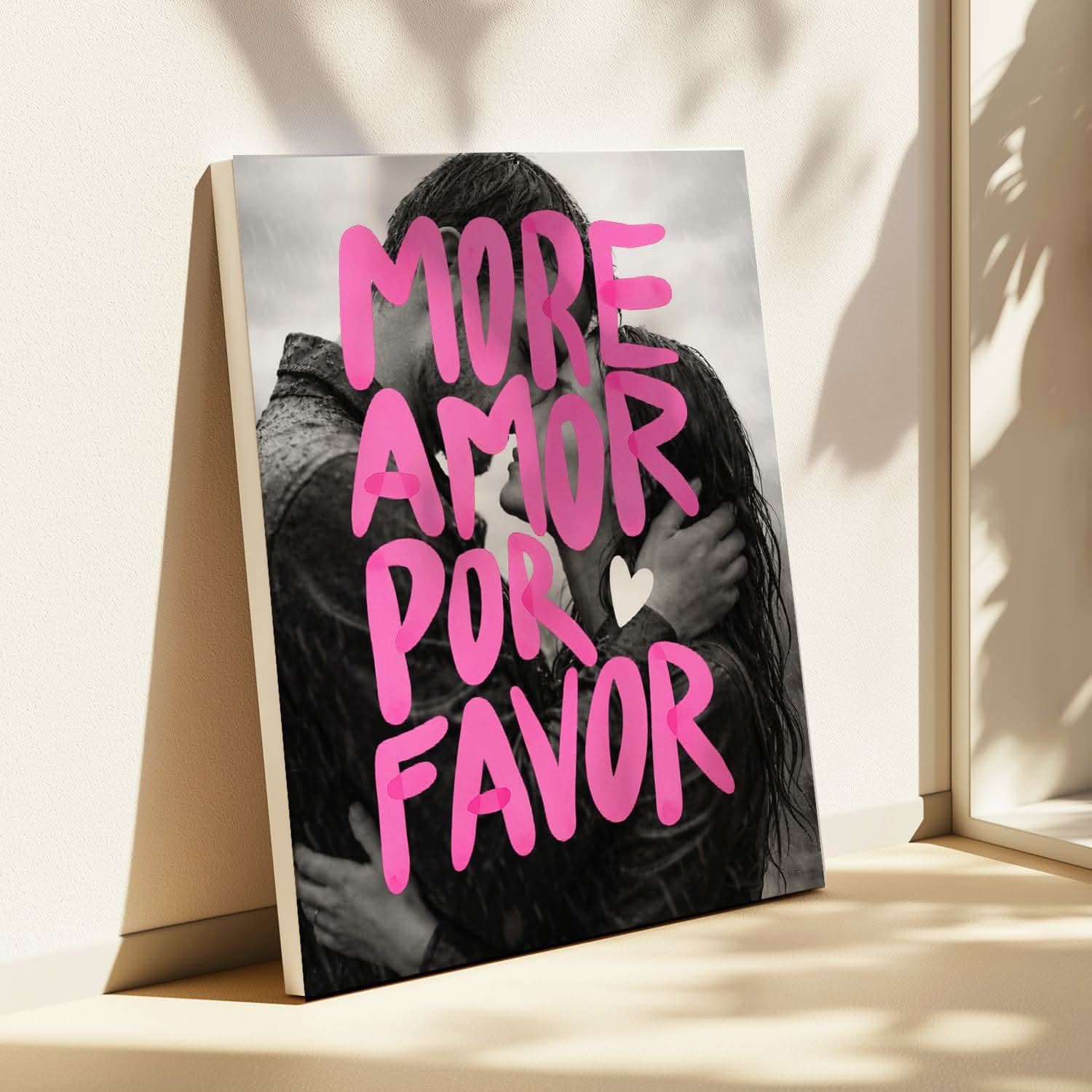 Toile Citation Amour Décoration Murale – "More Amor Por Favor" – Déco Romantique Moderne