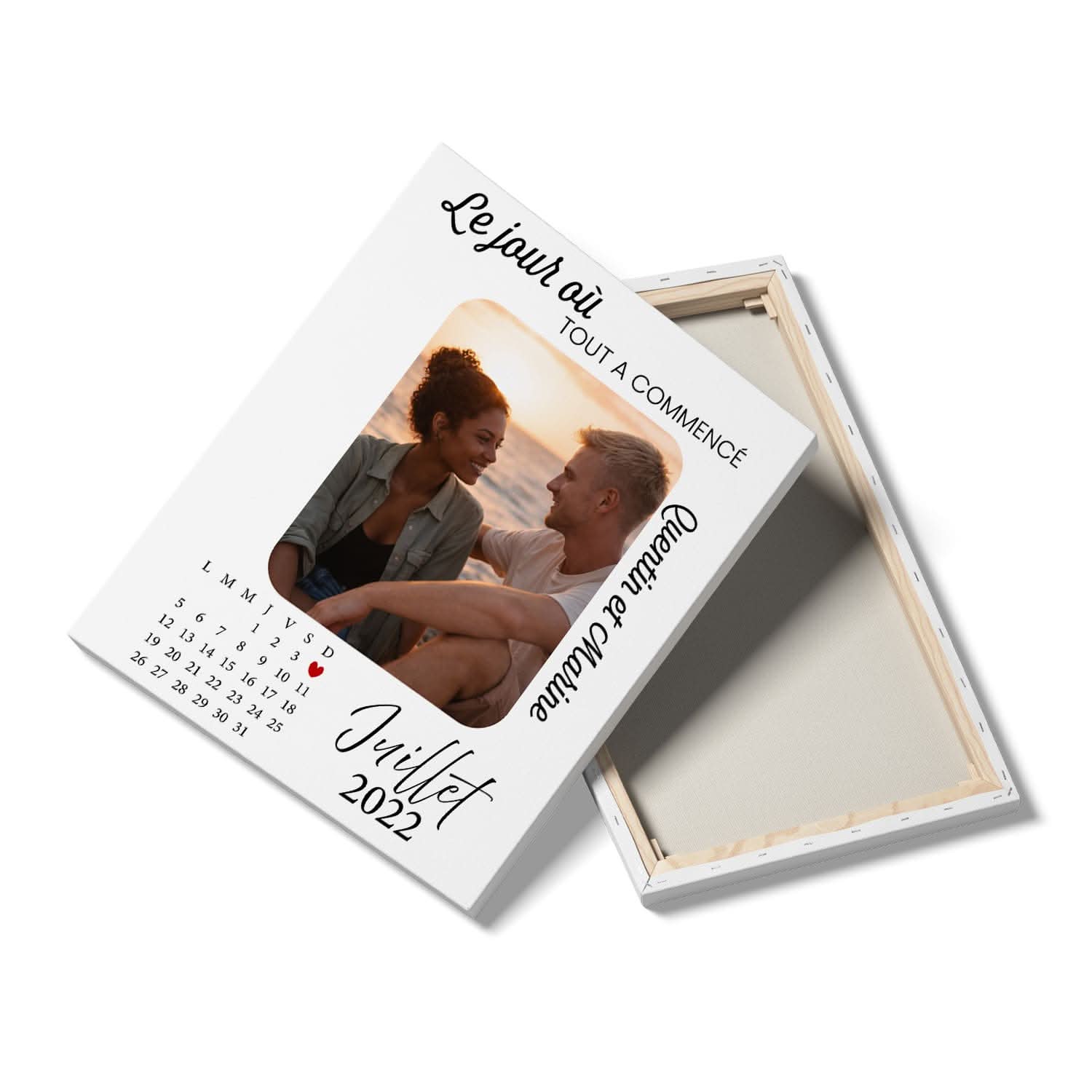 Toile Date Personnalisée avec Photo – Le Jour où Tout a Commencé – Cadeau Couple Original