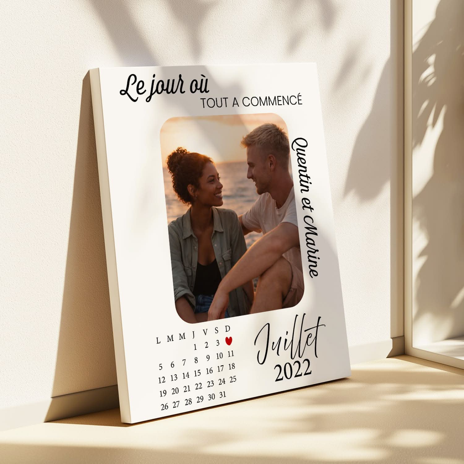 Toile Date Personnalisée avec Photo – Le Jour où Tout a Commencé – Cadeau Couple Original