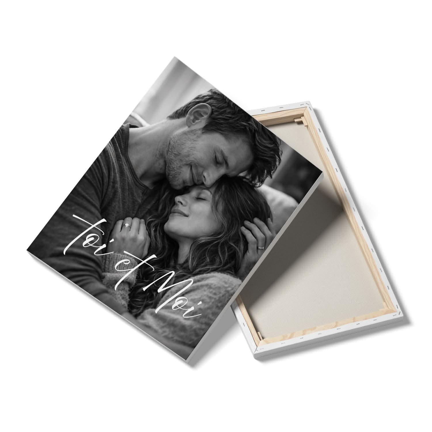 Toile Photo Couple Personnalisée – Portrait Romantique Noir &amp; Blanc – Cadeau Amoureux