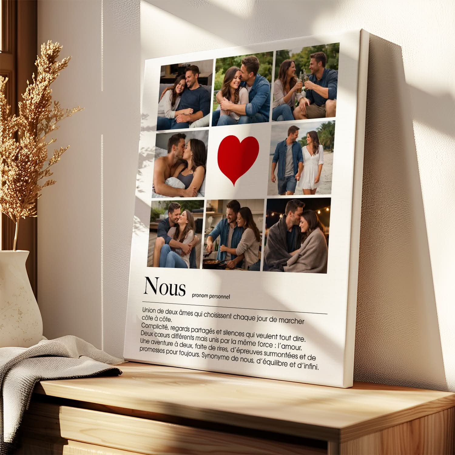 Toile Couple Personnalisée "Nous" – Collage Photo &amp; Définition Amour – Cadeau Original