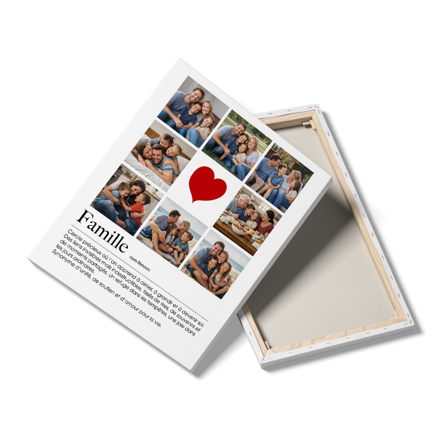 Toile Famille Personnalisée – Collage Photos avec Cœur – Cadeau Famille Original