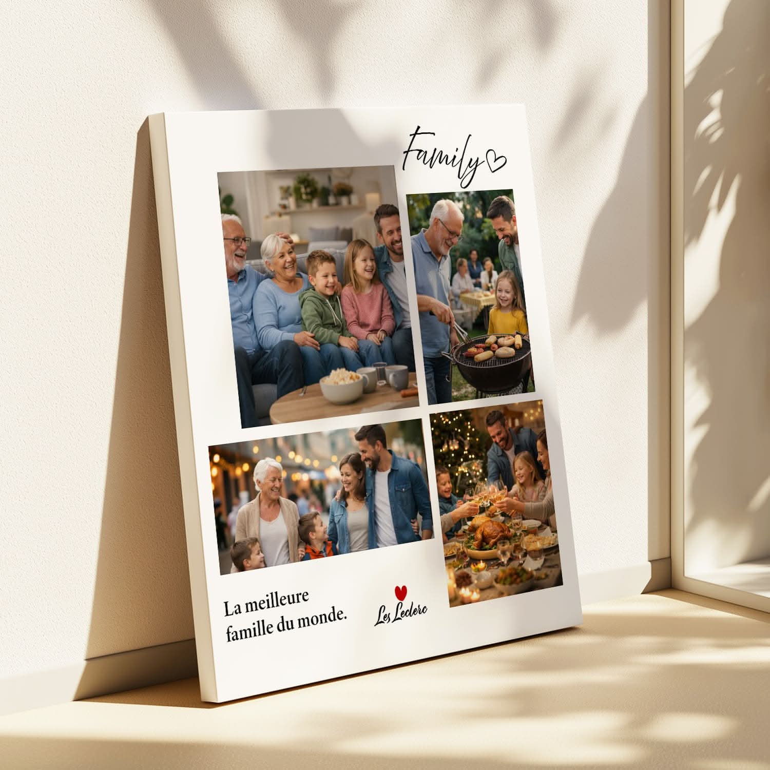 Toile Photo Famille Personnalisée – Collage avec Nom – Cadeau Parents Original