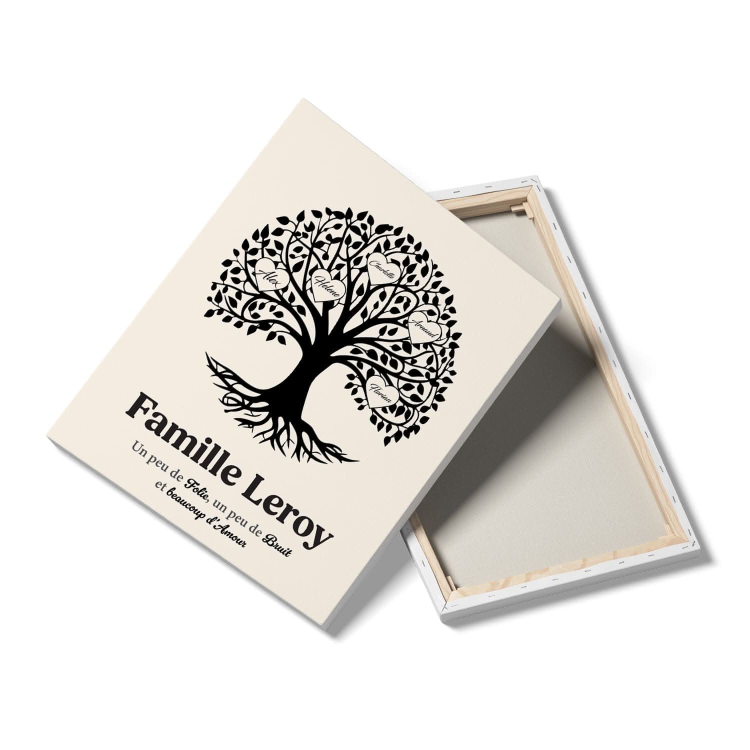 Toile Arbre Généalogique Personnalisé avec Prénoms – Cadeau Famille Original (Crème)