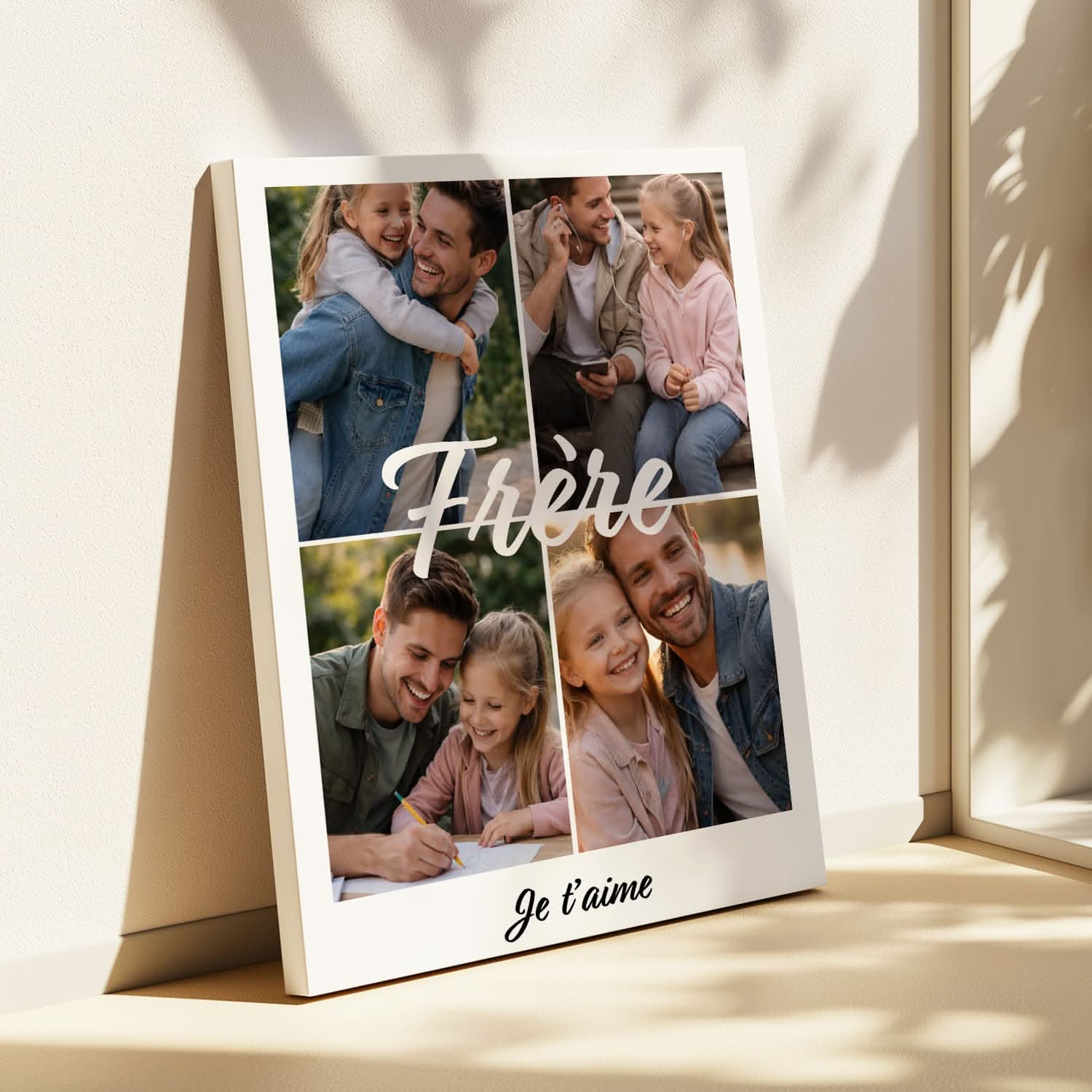 Toile Frère Personnalisé – Collage 4 Photos &amp; Message – Cadeau Frère Original