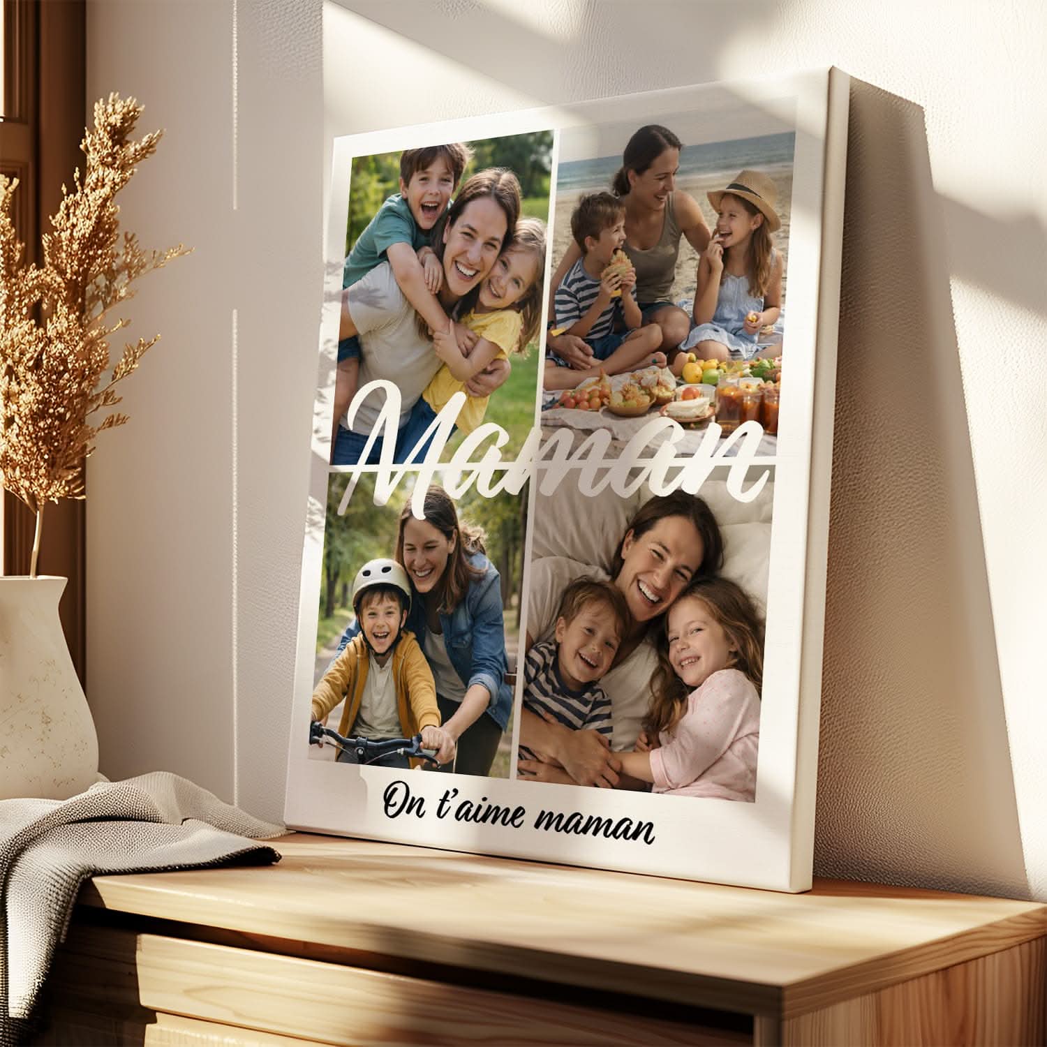 Toile Maman Personnalisée "Je t'aime Maman" – Collage Photo Cadeau Fête des Mères