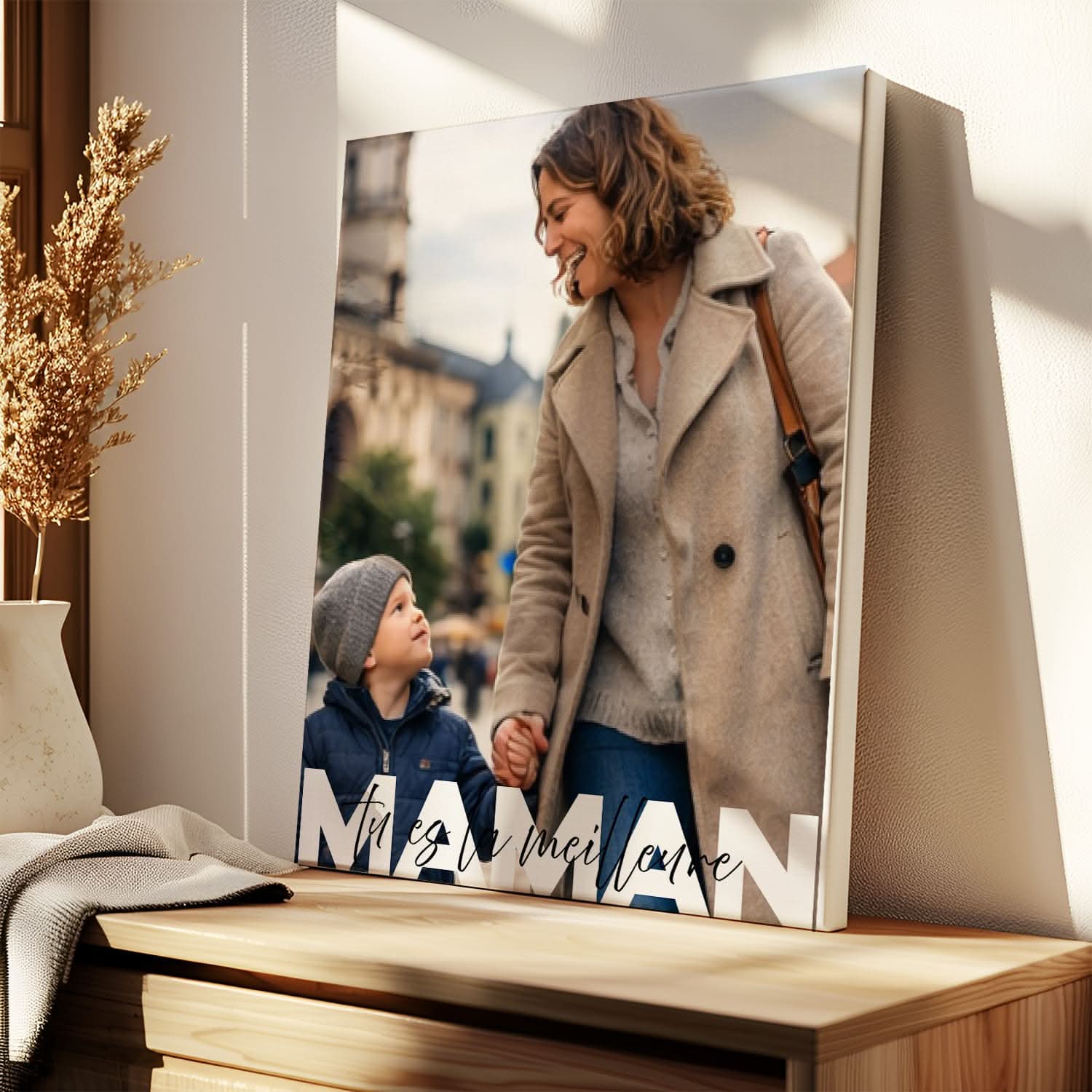 Toile Maman Personnalisée "Tu es la meilleure" – Photo &amp; Message – Cadeau Fête des Mères