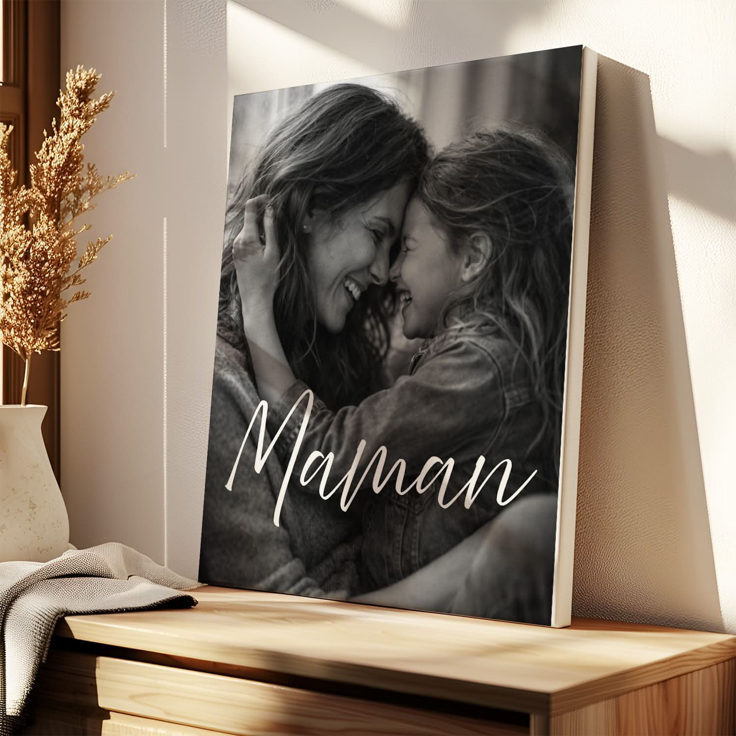 Toile Maman Personnalisée Noir &amp; Blanc – Cadeau Fête des Mères Élégant