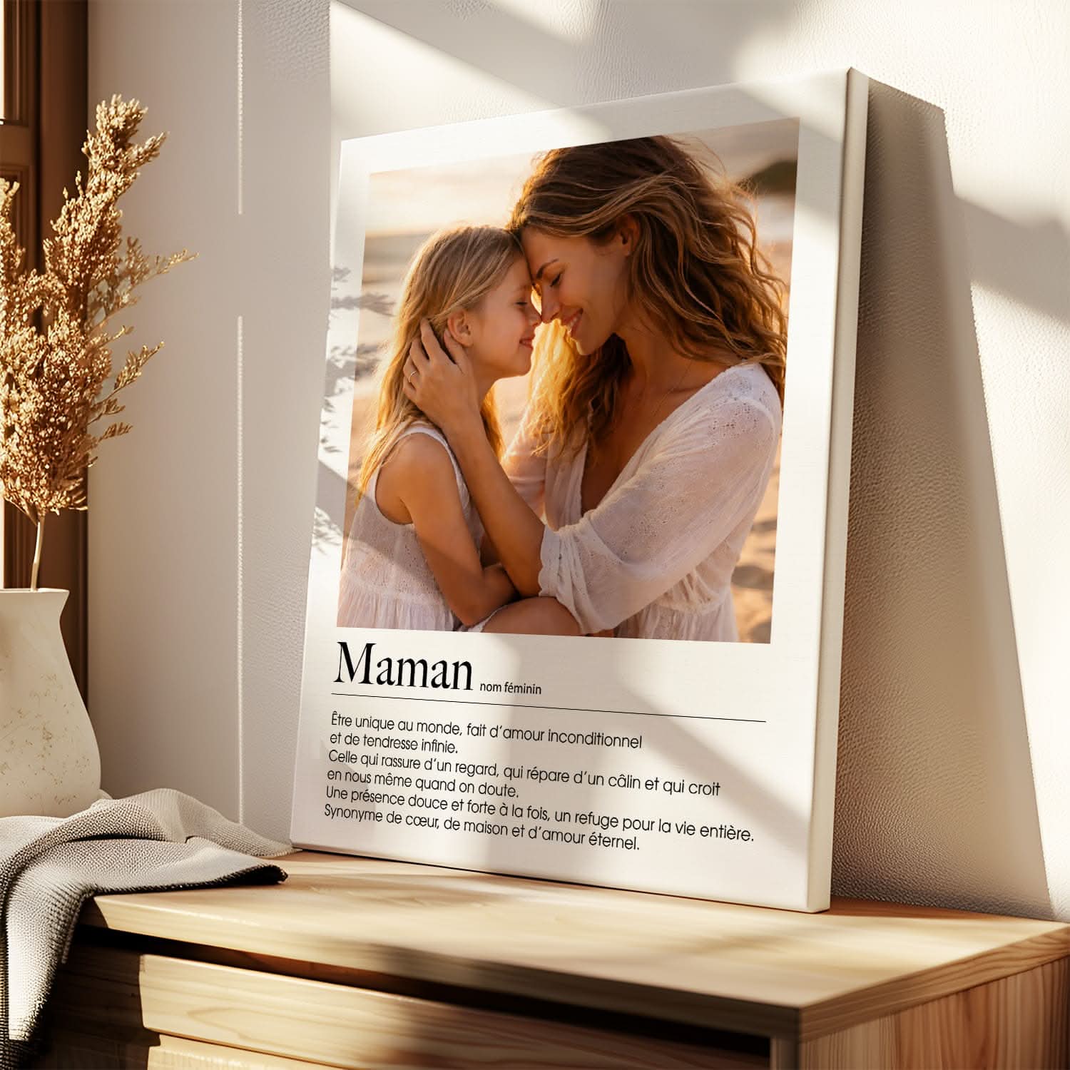 Toile Maman Définition Personnalisée – Photo &amp; Texte – Cadeau Fête des Mères Émotion
