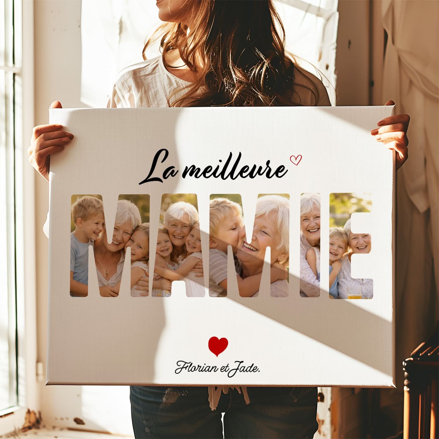 Toile Mamie Personnalisée – Mot MAMIE avec Photos – Cadeau Grand-Mère Original