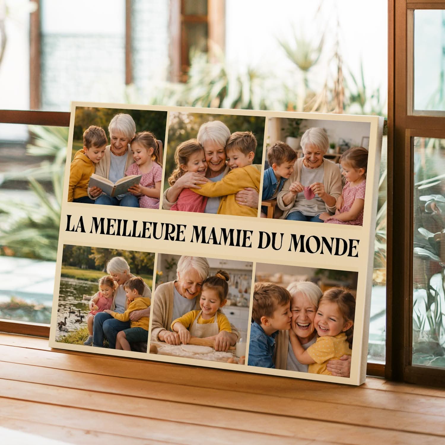 Toile Mamie Personnalisée – Meilleure Mamie du Monde Collage 6 Photos – Cadeau Original