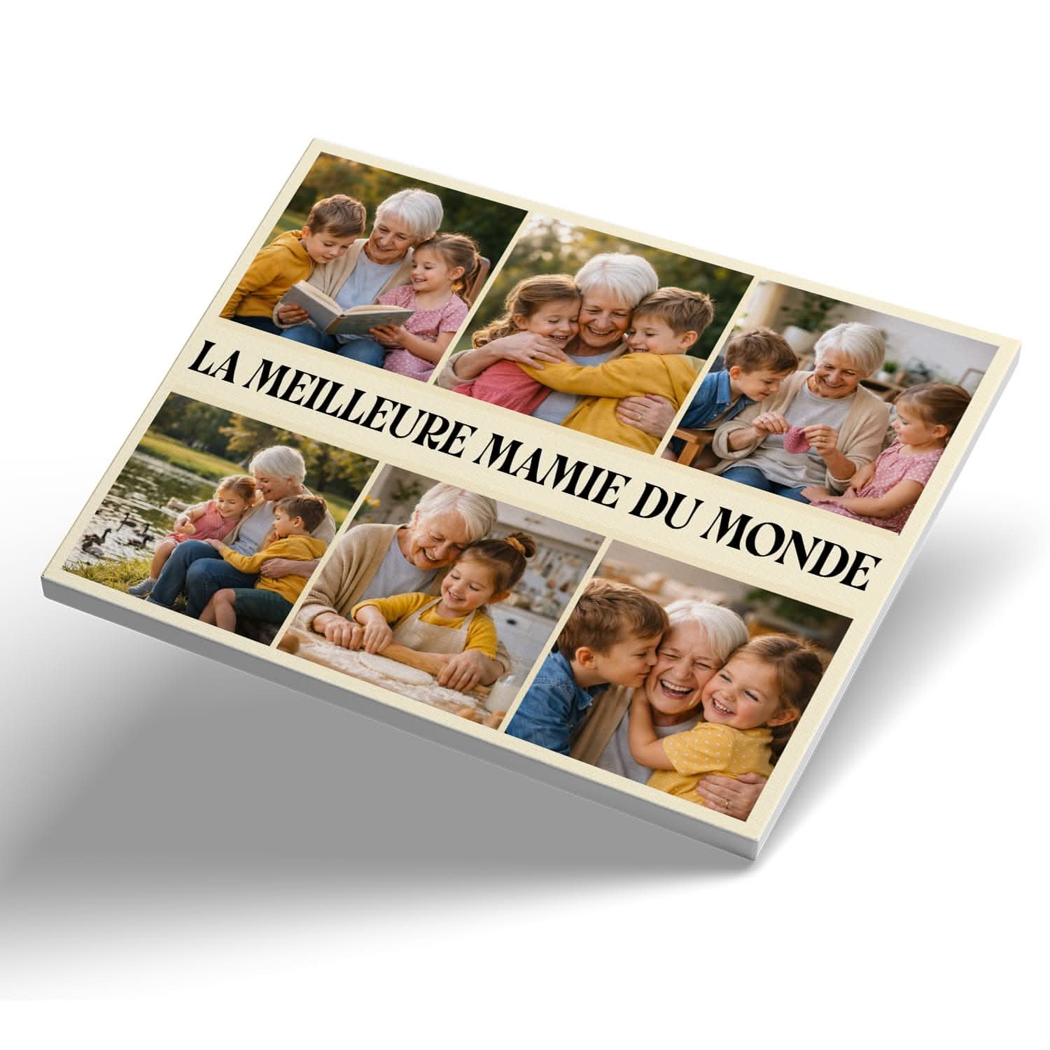 Toile Mamie Personnalisée – Meilleure Mamie du Monde Collage 6 Photos – Cadeau Original