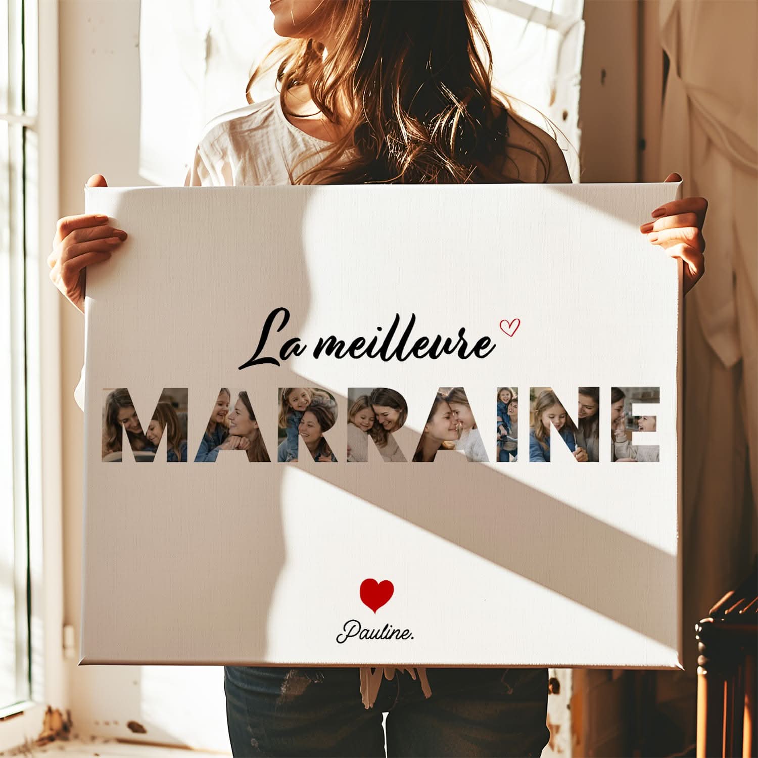Toile Marraine Personnalisée – Mot MARRAINE avec Photos – Cadeau Marraine Original