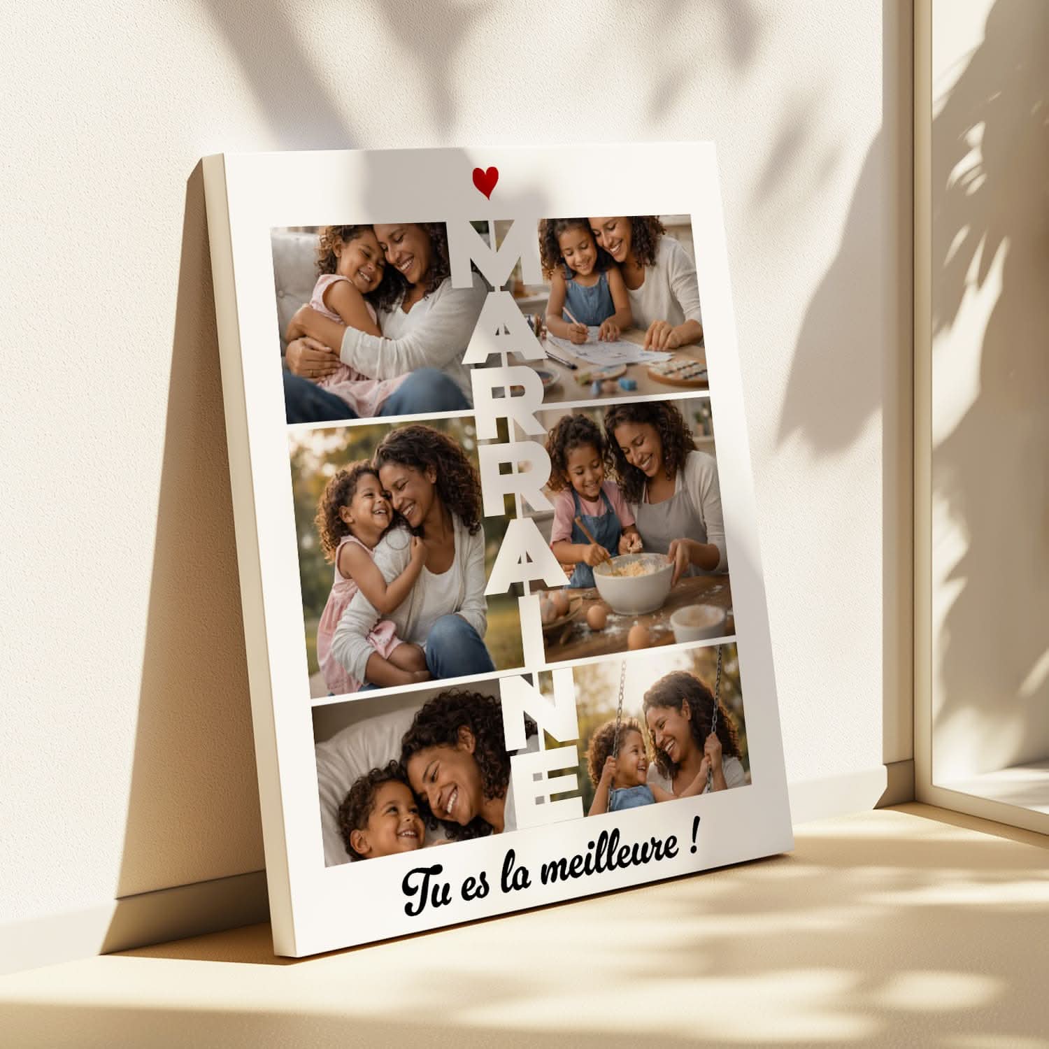 Toile Marraine Personnalisée – Collage Photos Vertical MARRAINE – Cadeau Marraine Original