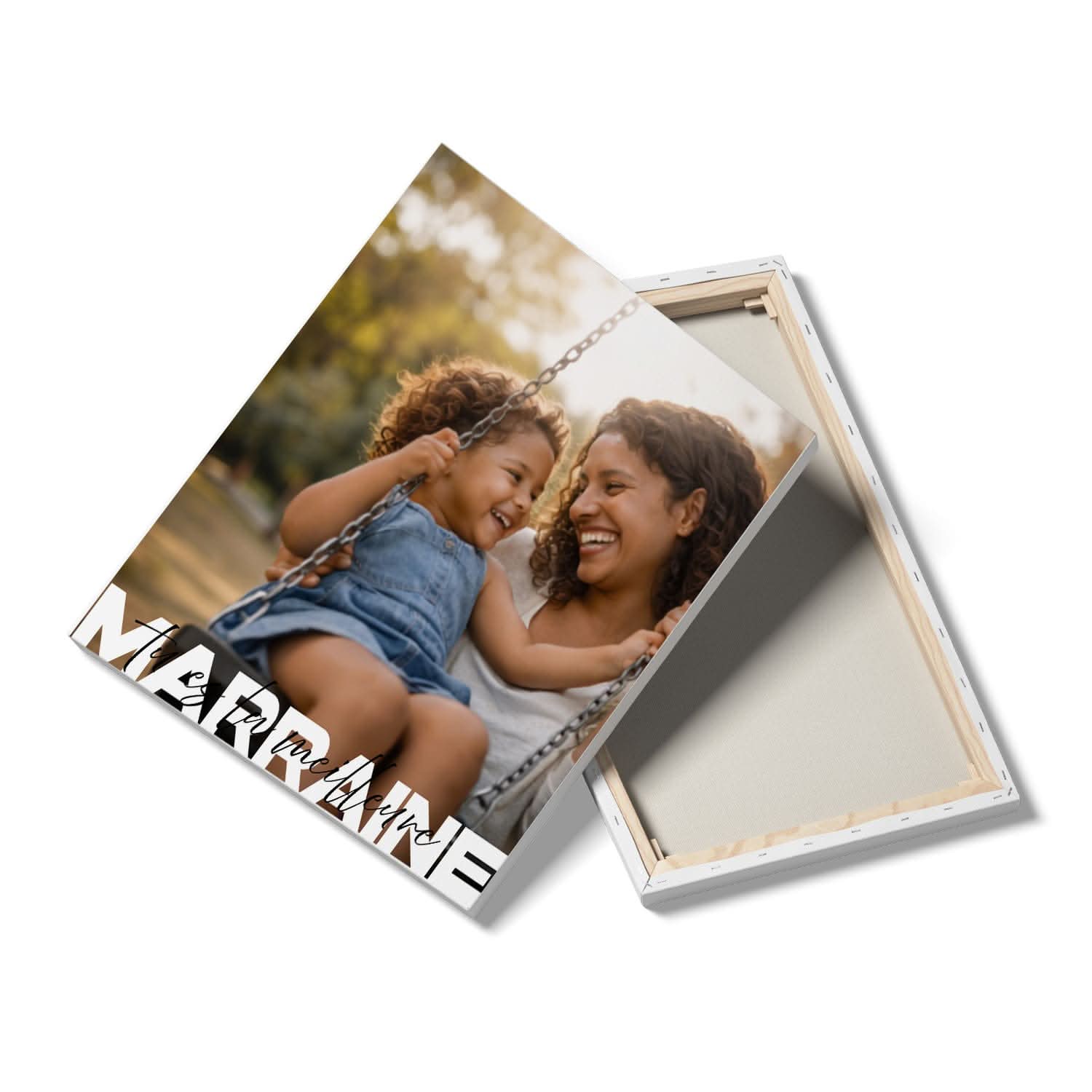 Toile Marraine Personnalisée – Photo Pleine Page avec Message – Cadeau Marraine Original