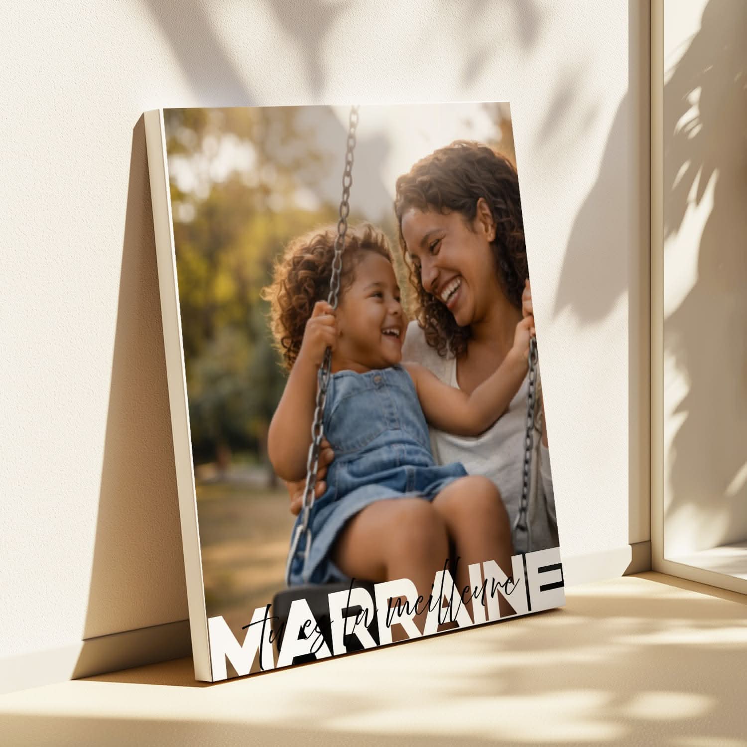 Toile Marraine Personnalisée – Photo Pleine Page avec Message – Cadeau Marraine Original