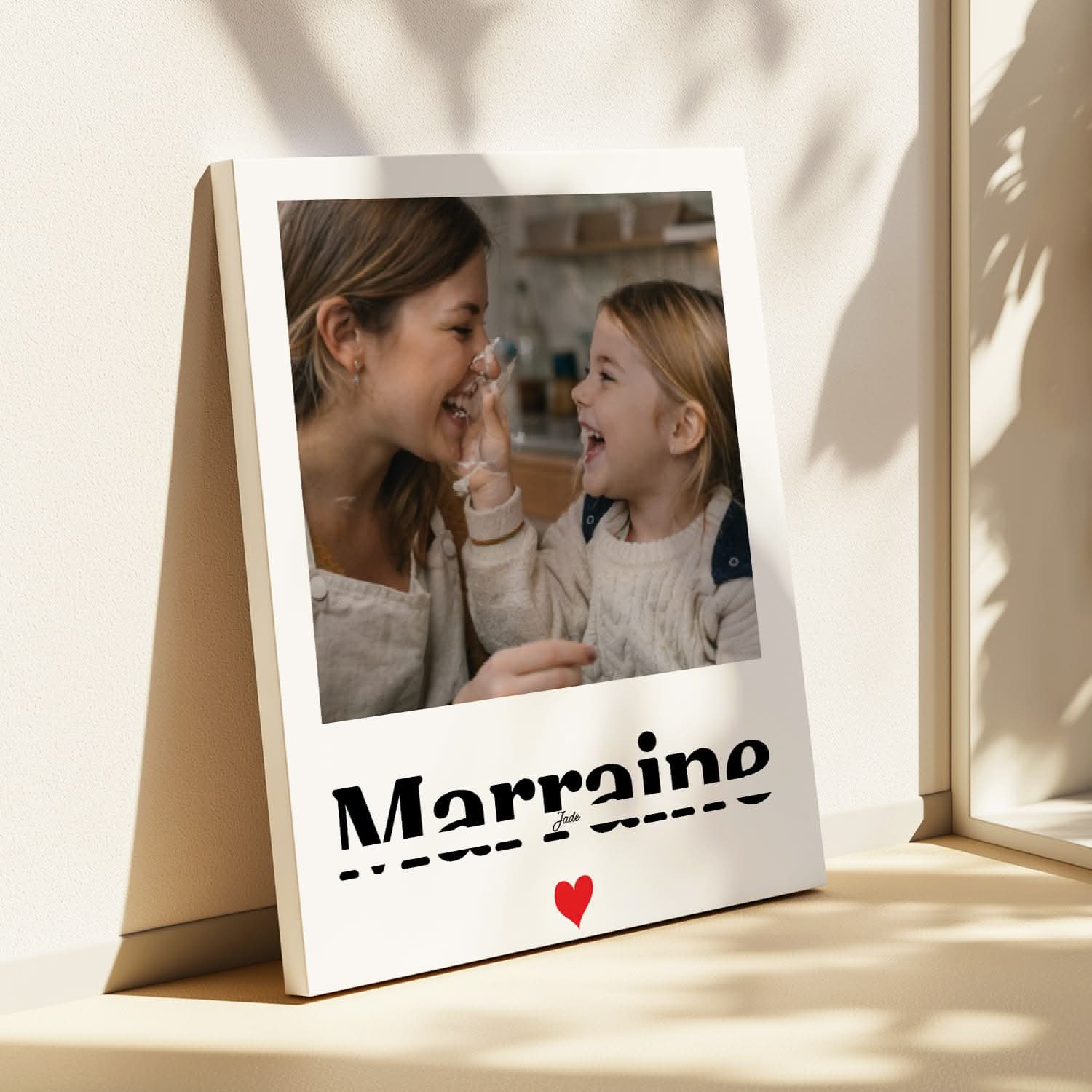 Toile Marraine Personnalisée Style Polaroid avec Prénom – Cadeau Marraine Original