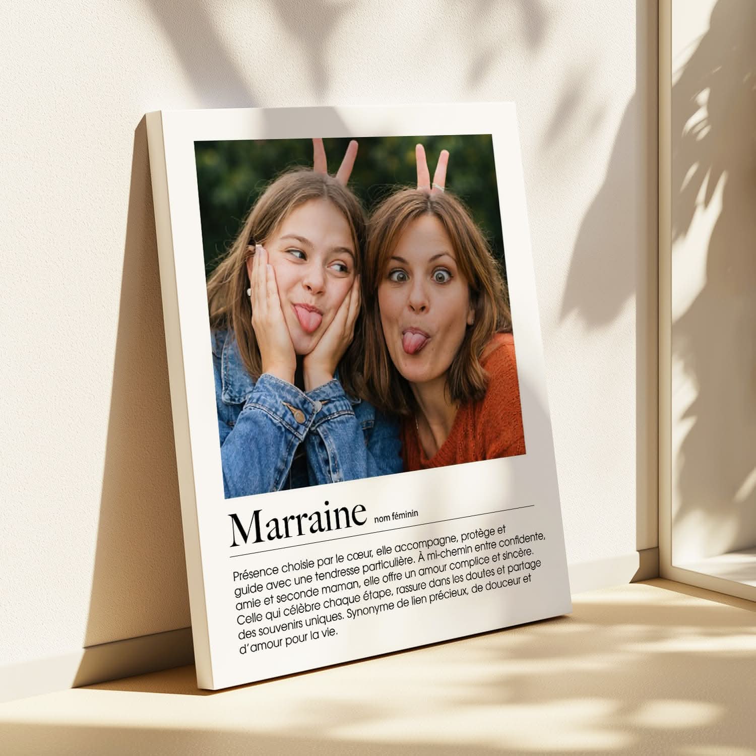 Toile Marraine Définition Personnalisée – Photo &amp; Texte – Cadeau Marraine Original