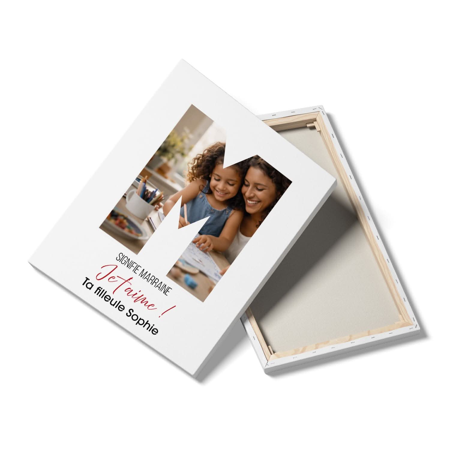 Toile Marraine Personnalisée Lettre M avec Photo &amp; Message – Cadeau Marraine Original