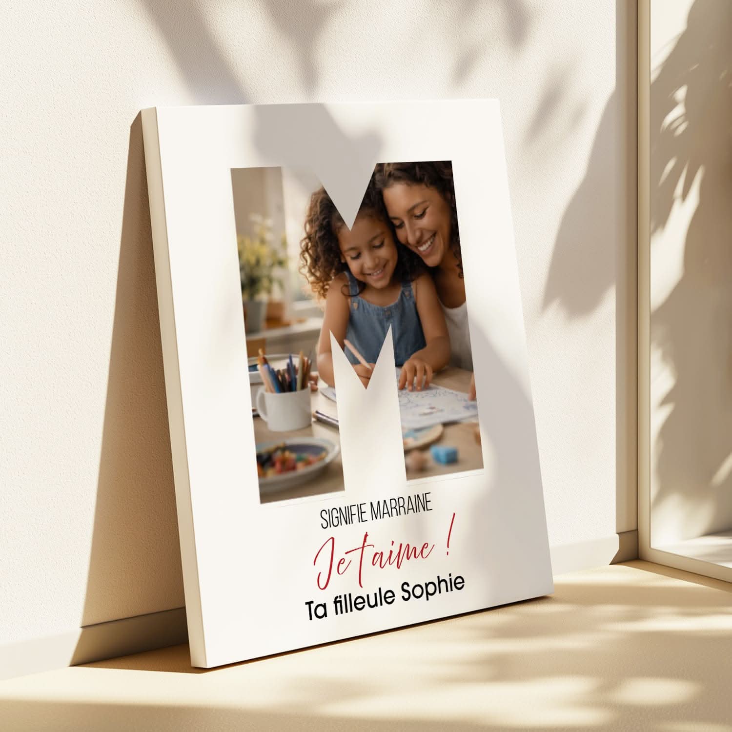 Toile Marraine Personnalisée Lettre M avec Photo &amp; Message – Cadeau Marraine Original