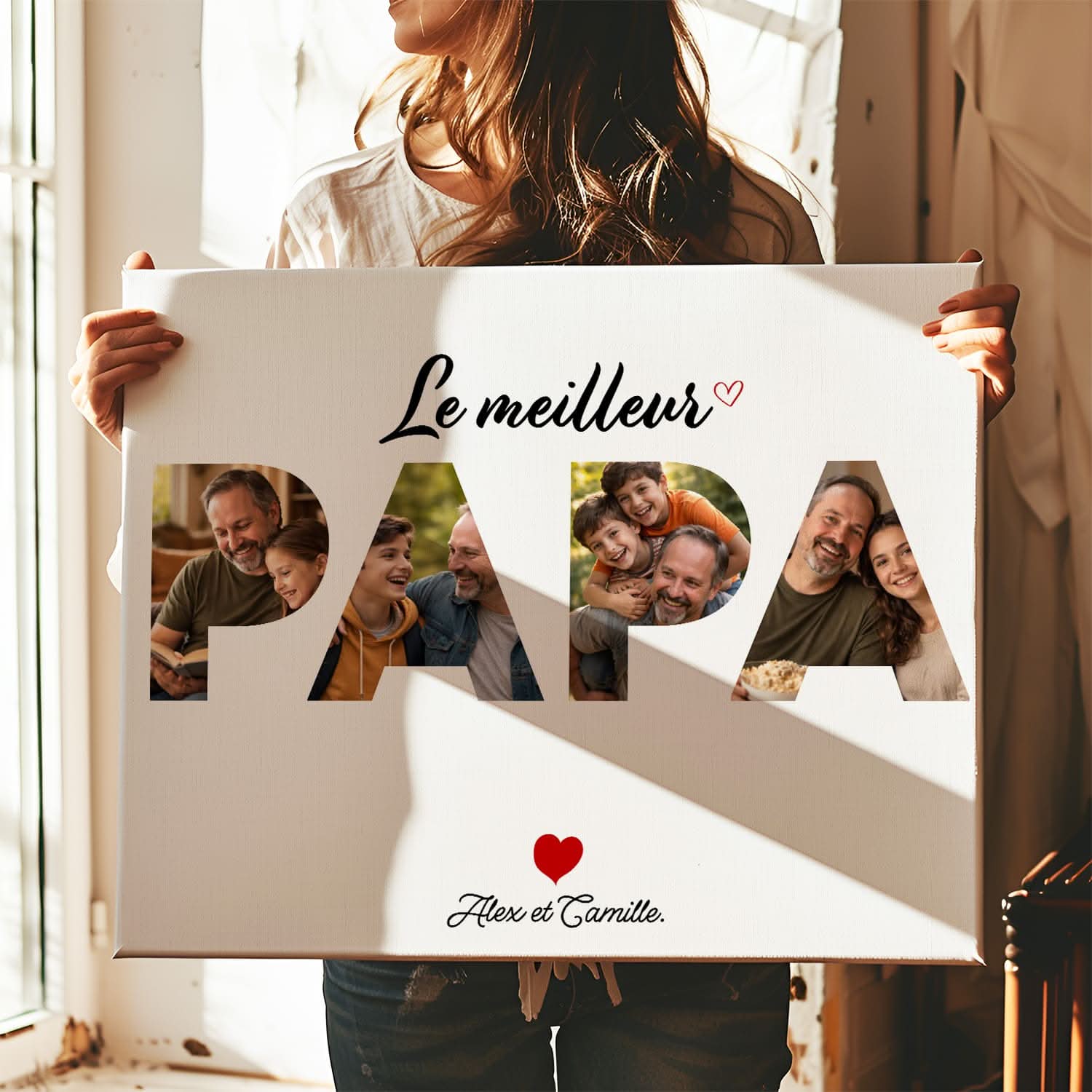 Toile Papa Lettres Personnalisée – Mot PAPA avec Photos – Tableau photo original
