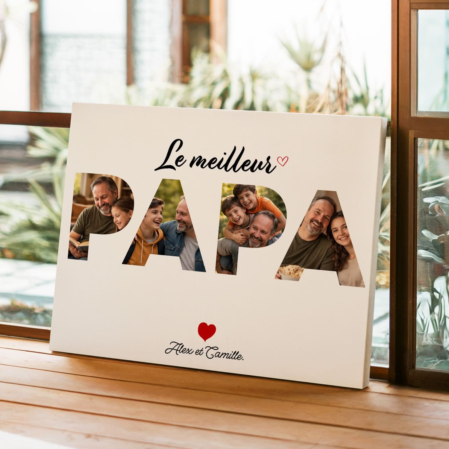 Toile Papa Lettres Personnalisée – Mot PAPA avec Photos – Tableau photo original