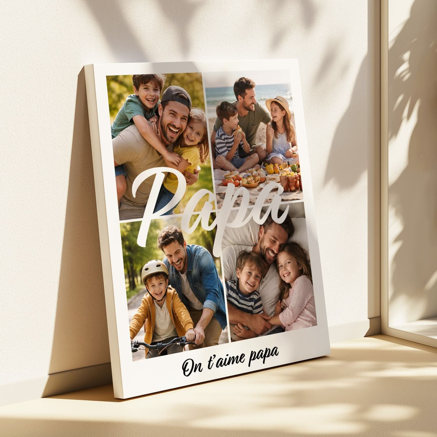Toile Papa Personnalisée Collage 4 Photos – Cadeau Fête des Pères Original
