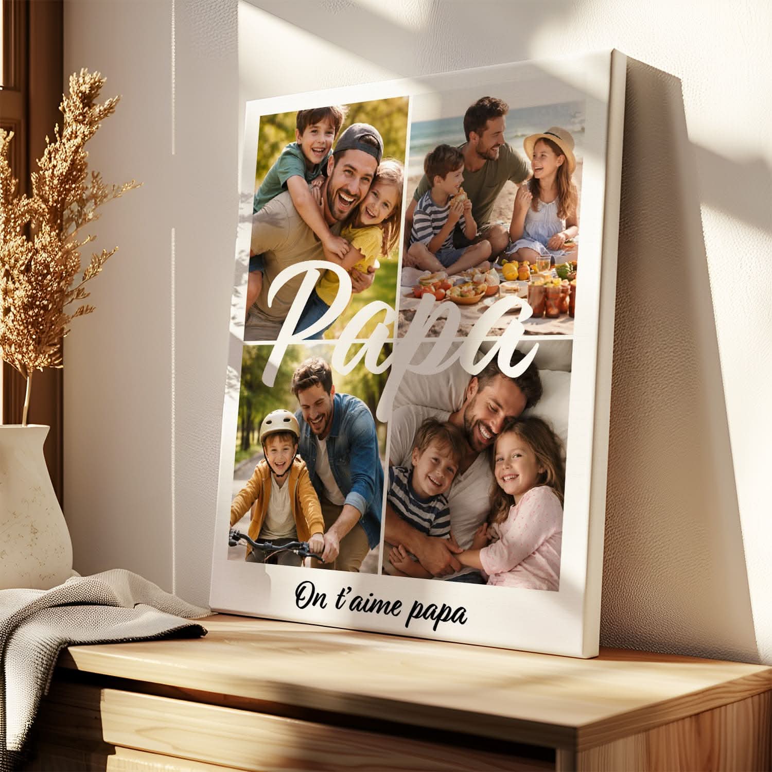 Toile Papa Personnalisée Collage 4 Photos – Cadeau Fête des Pères Original