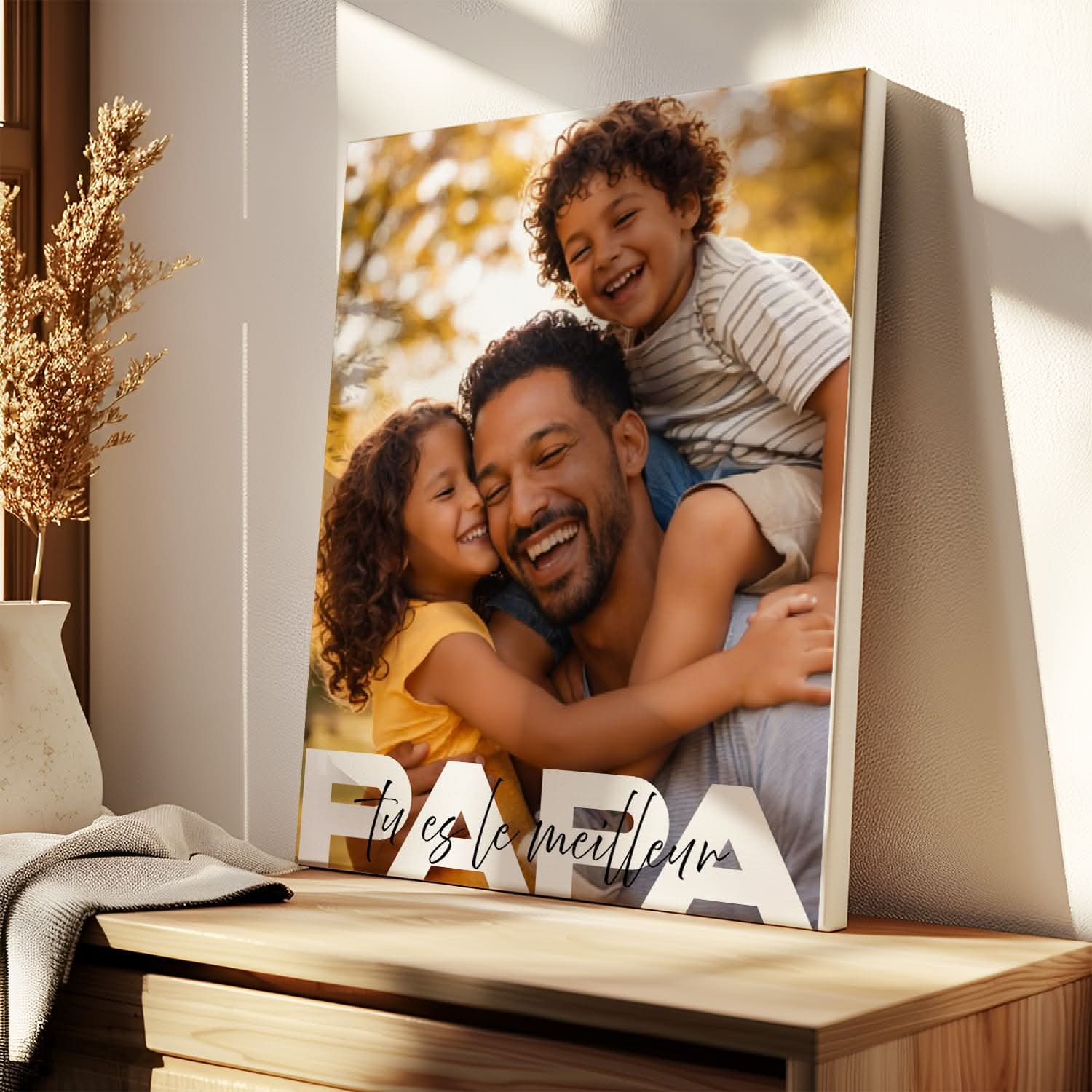 Toile Papa Personnalisée "Tu es le Meilleur" – Photo &amp; Message – Cadeau Fête des Pères