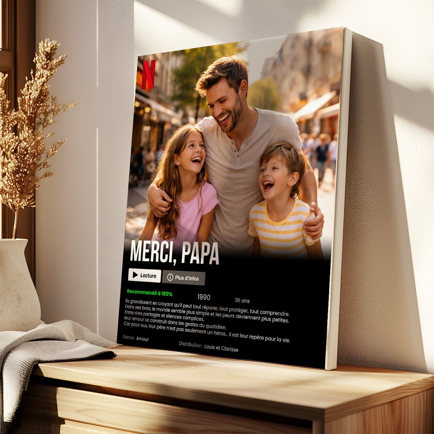 Toile Papa Personnalisée Affiche Style Film – Cadeau Fête des Pères Original