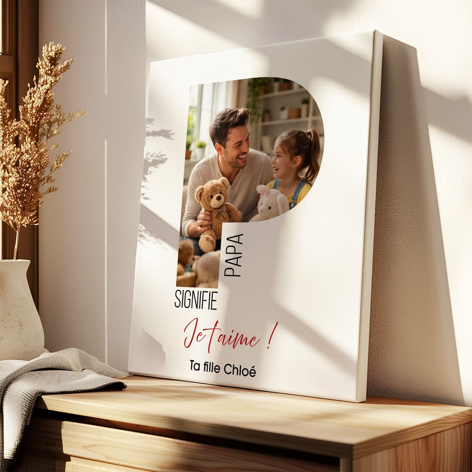 Toile Papa Personnalisée Lettre P avec Photo – Cadeau Fête des Pères Unique
