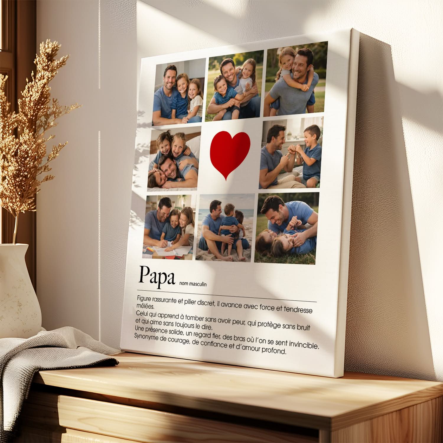 Toile Papa Personnalisée Collage 9 Photos &amp; Définition – Cadeau Fête des Pères