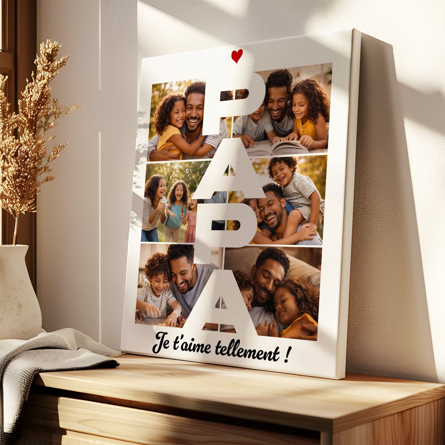 Toile Papa Personnalisée – Mot PAPA Collage Photos – Cadeau Fête des Pères