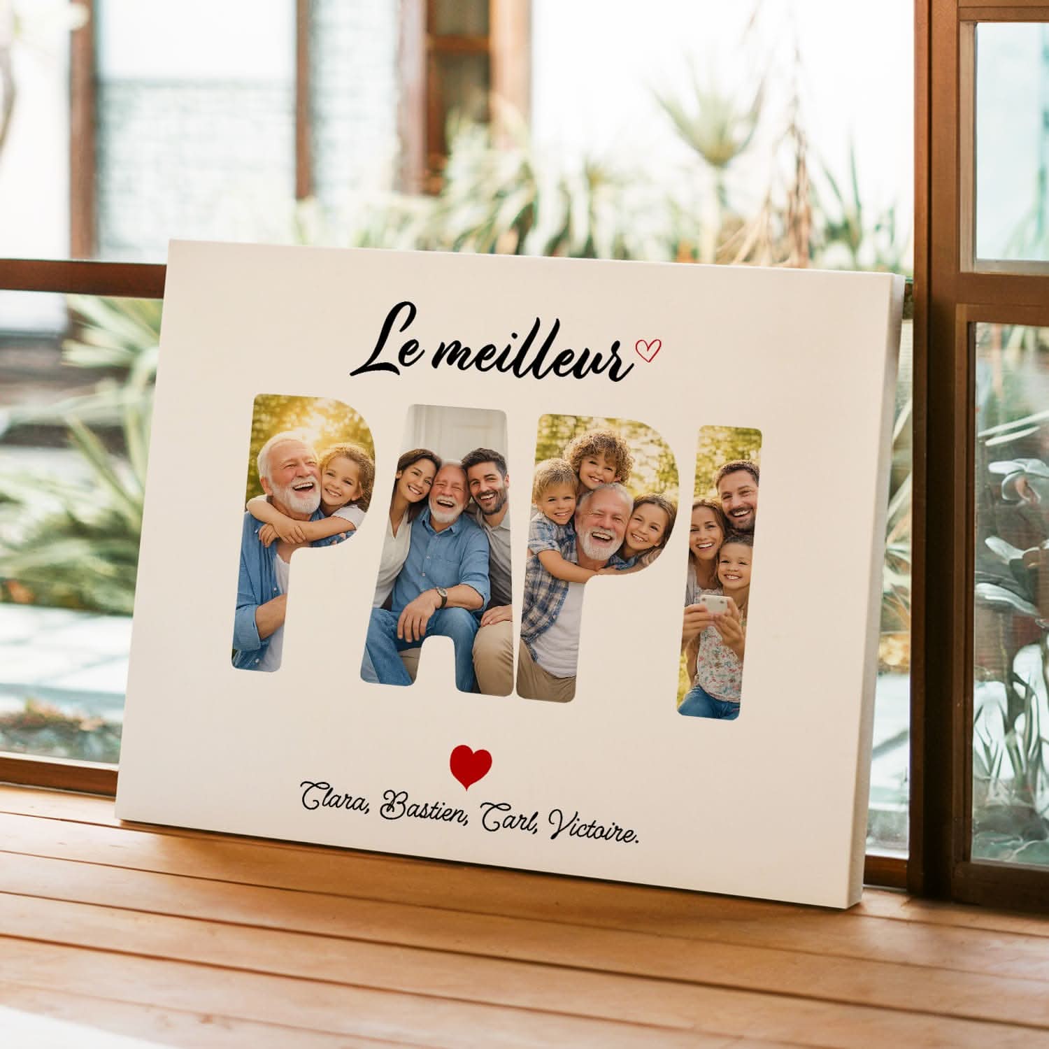Toile Papi Personnalisée – Mot PAPI avec Photos – Cadeau Grand-Père Original