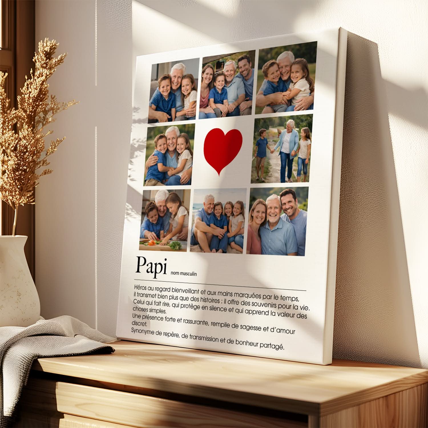 Toile Papi Personnalisée – Collage 8 Photos &amp; Définition – Cadeau Grand-Père Émotion