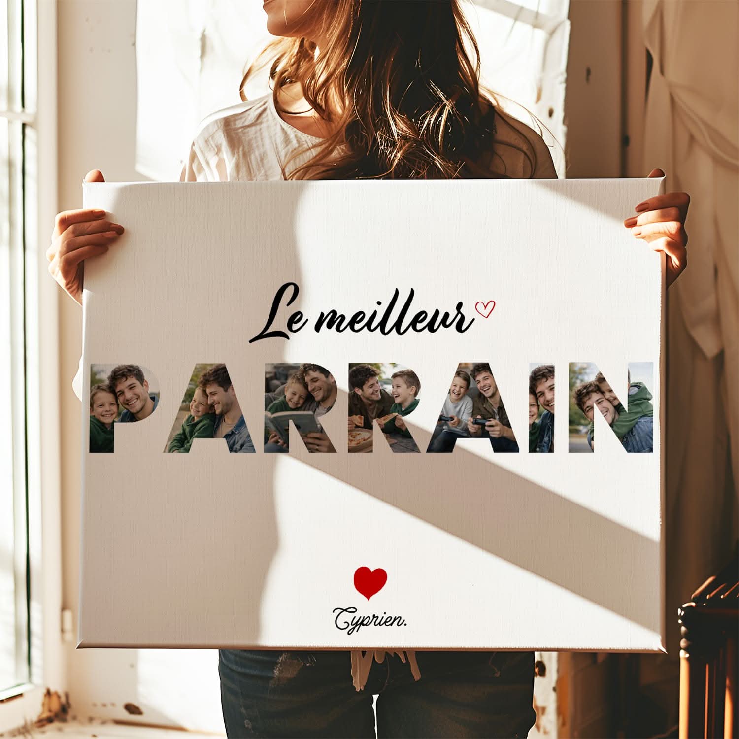 Toile Parrain Personnalisée – Mot PARRAIN avec Photos – Cadeau Parrain Original
