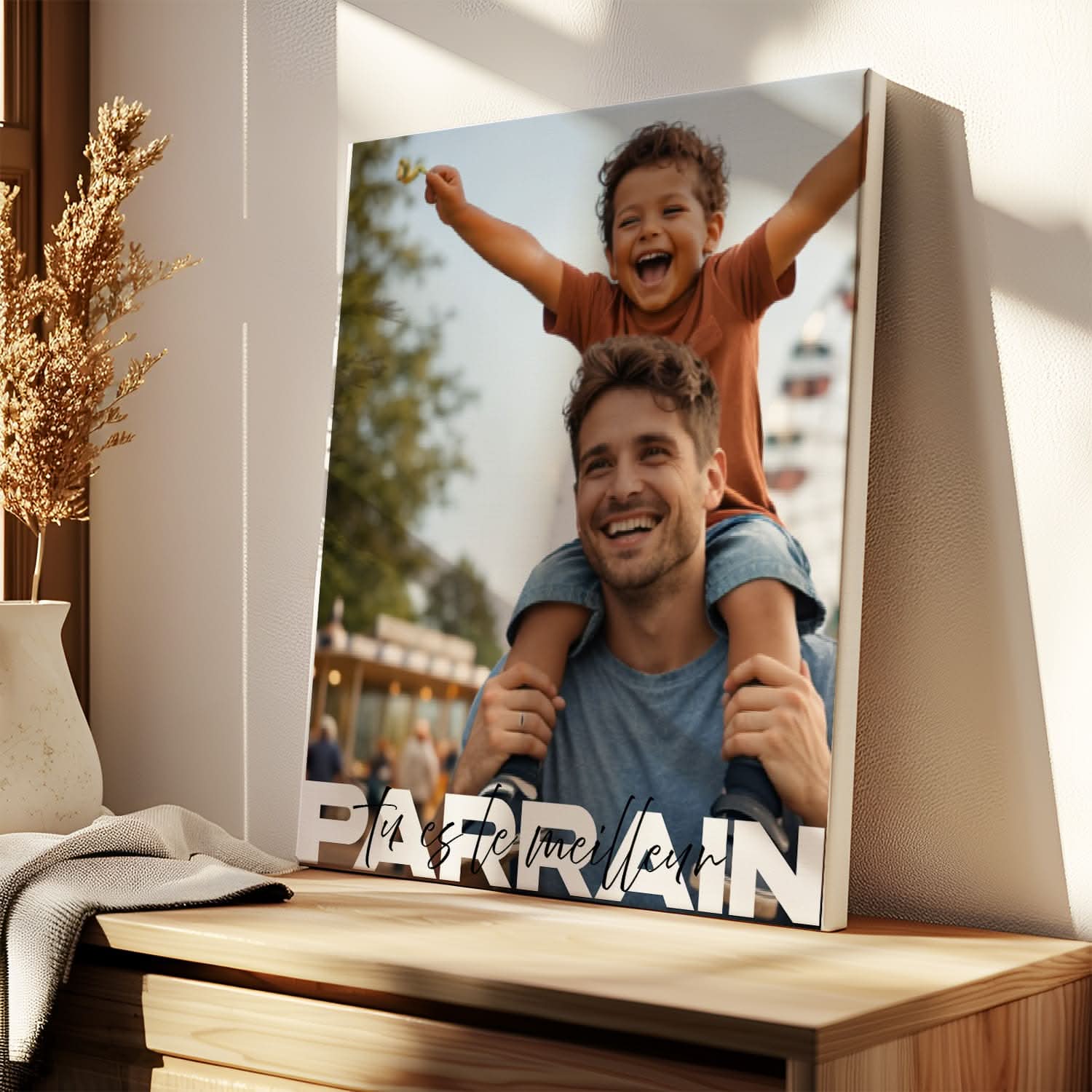 Toile Parrain Personnalisée "Tu es le Meilleur" – Photo &amp; Message – Cadeau Parrain