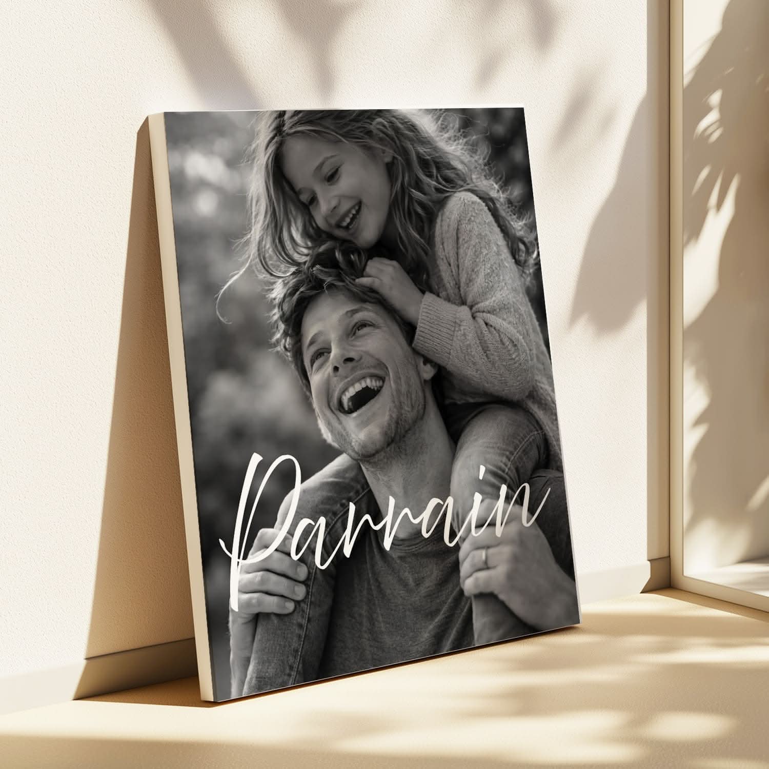 Toile Parrain Personnalisée Noir &amp; Blanc avec Prénom – Cadeau Parrain Élégant