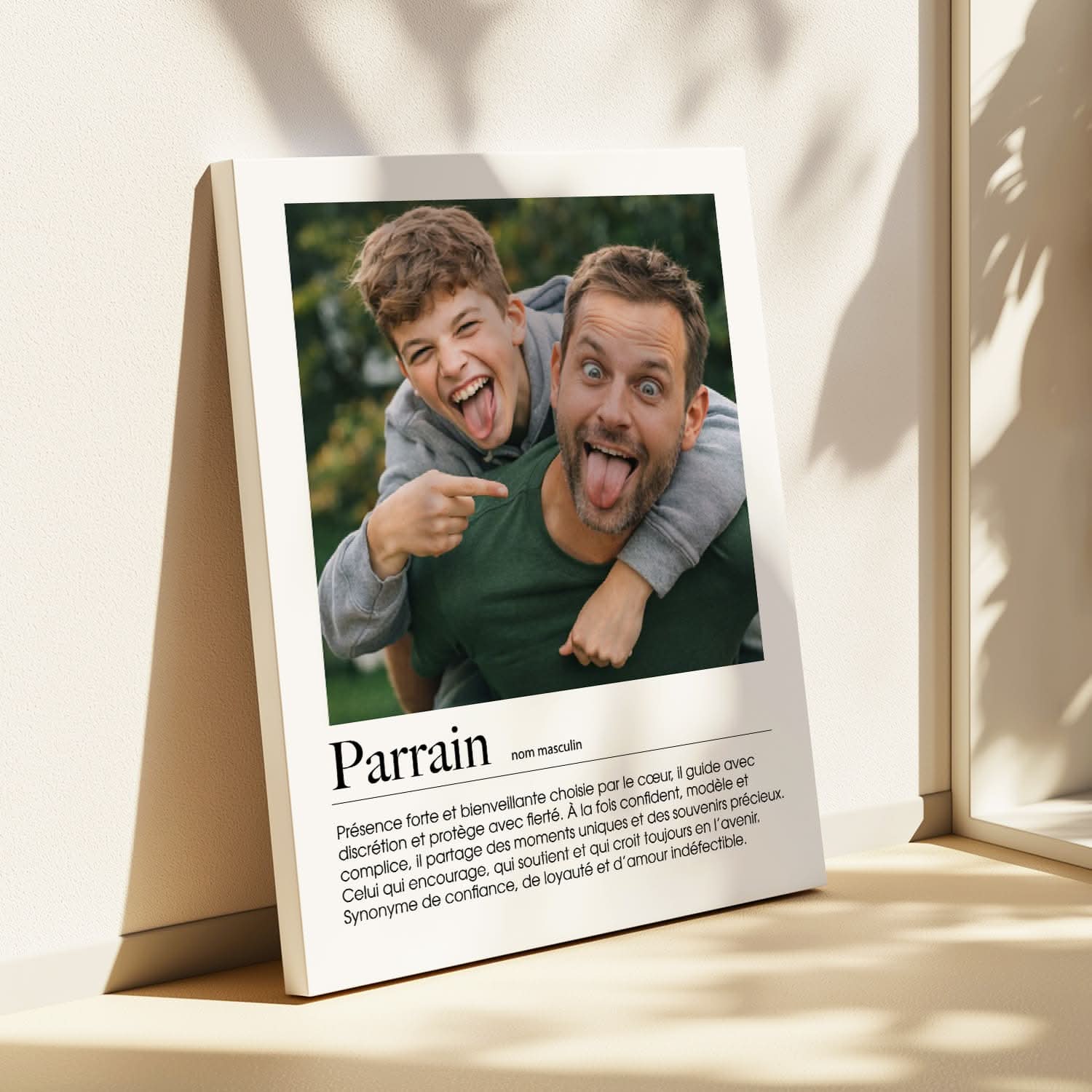 Toile Parrain Définition Personnalisée – Photo &amp; Texte – Cadeau Parrain Original