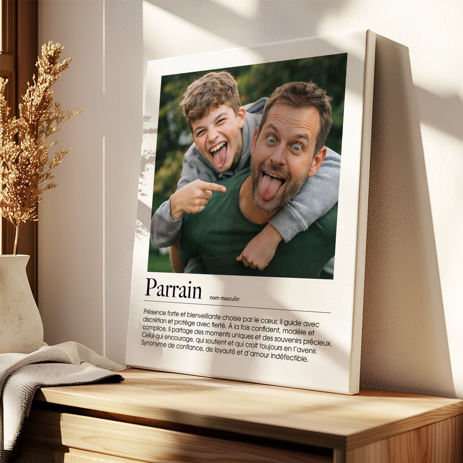 Toile Parrain Définition Personnalisée – Photo &amp; Texte – Cadeau Parrain Original