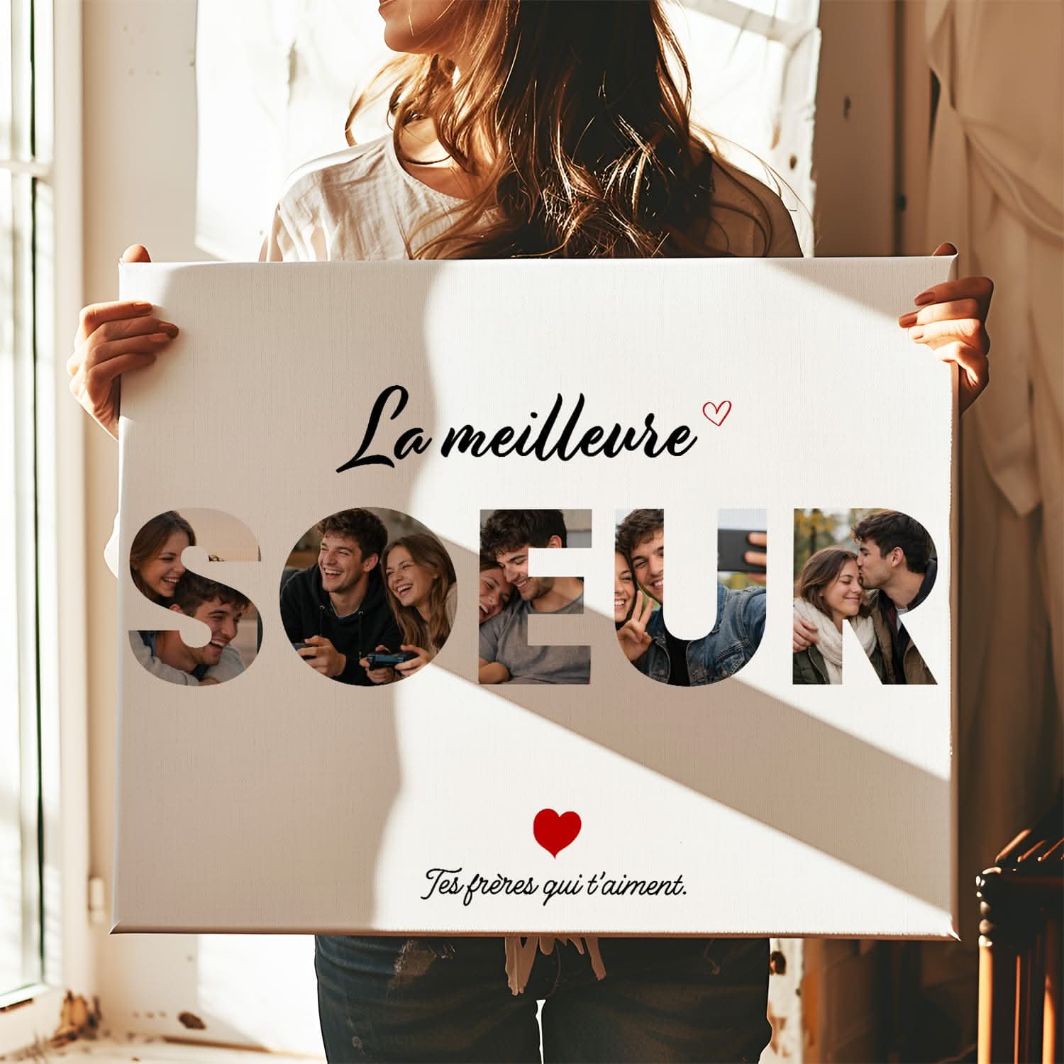 Toile Sœur Personnalisée – Mot SOEUR avec Photos – Cadeau Sœur Original