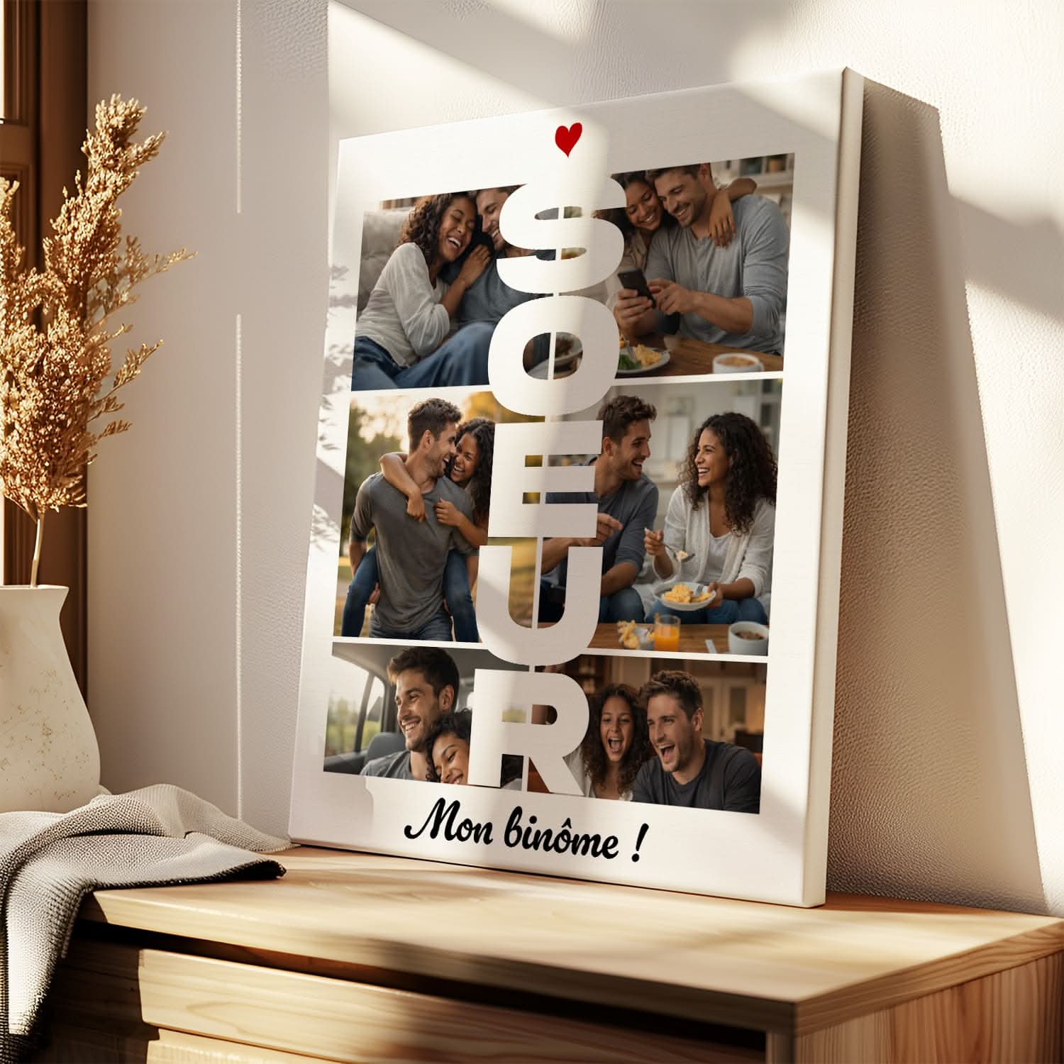 Toile Sœur Personnalisée – Lettres SOEUR avec Photos – Cadeau Sœur Original