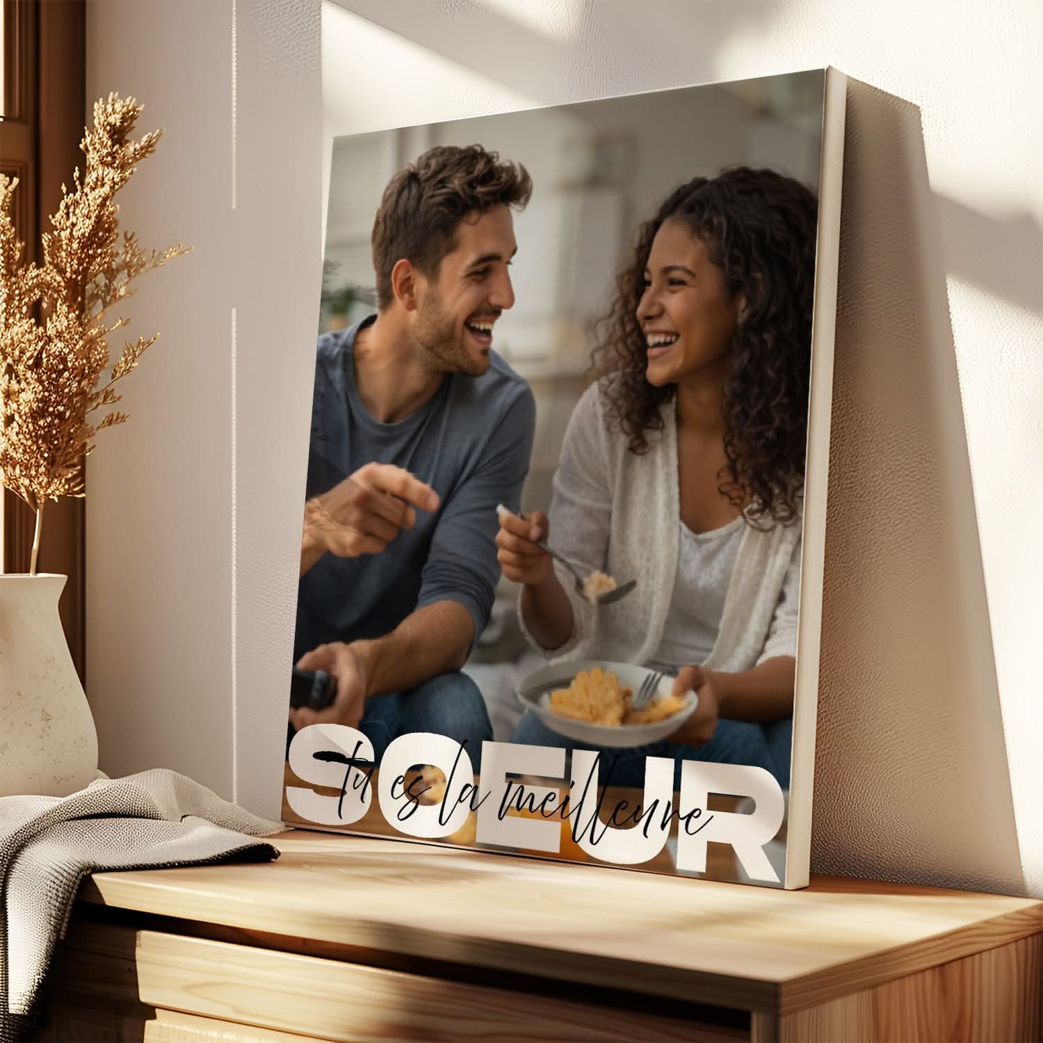 Toile Sœur Personnalisée – Photo Plein Cadre &amp; Message – Cadeau Sœur Original