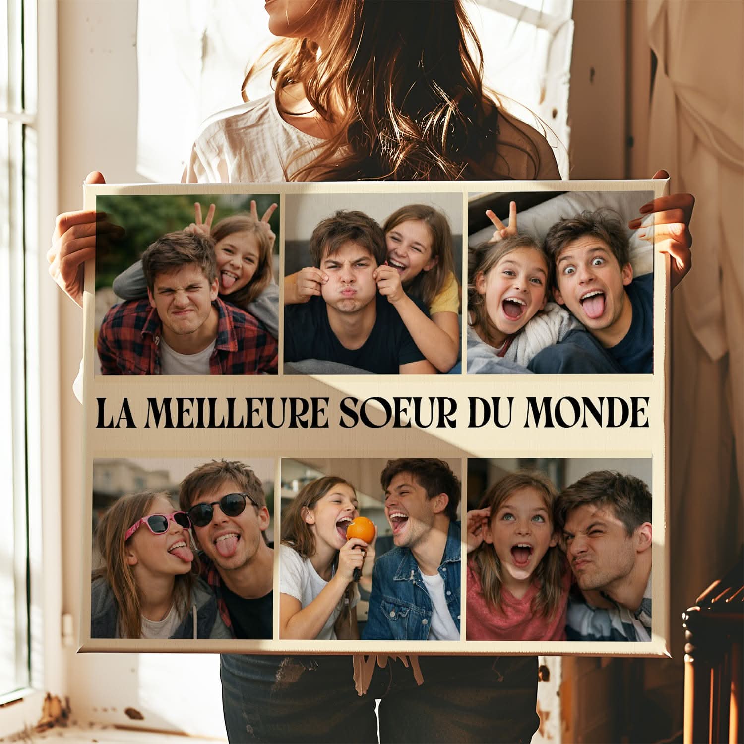 Toile Sœur Personnalisée – Meilleure Sœur du Monde Collage Photos – Cadeau Original