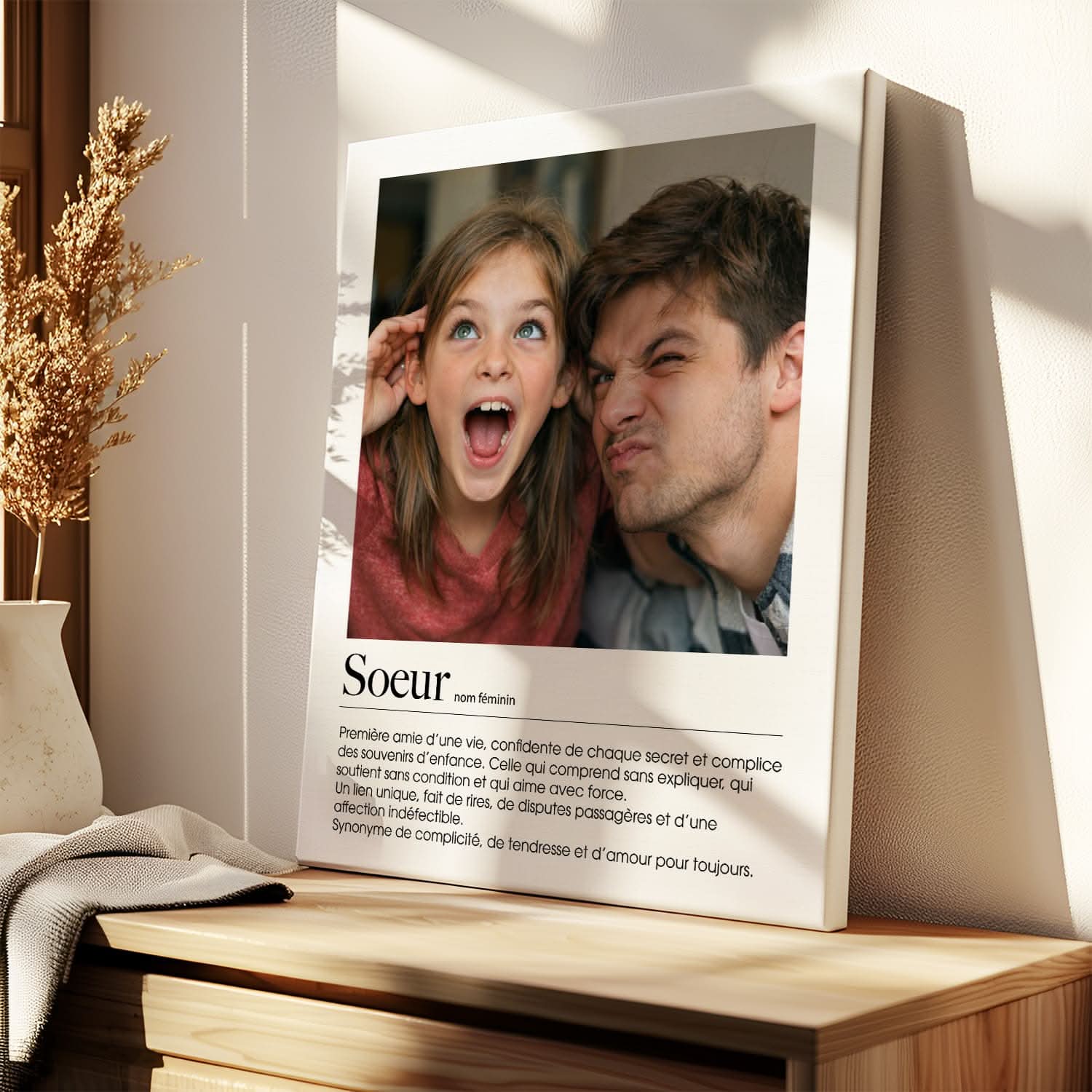Toile Sœur Définition Personnalisée – Photo &amp; Texte – Cadeau Sœur Émotion